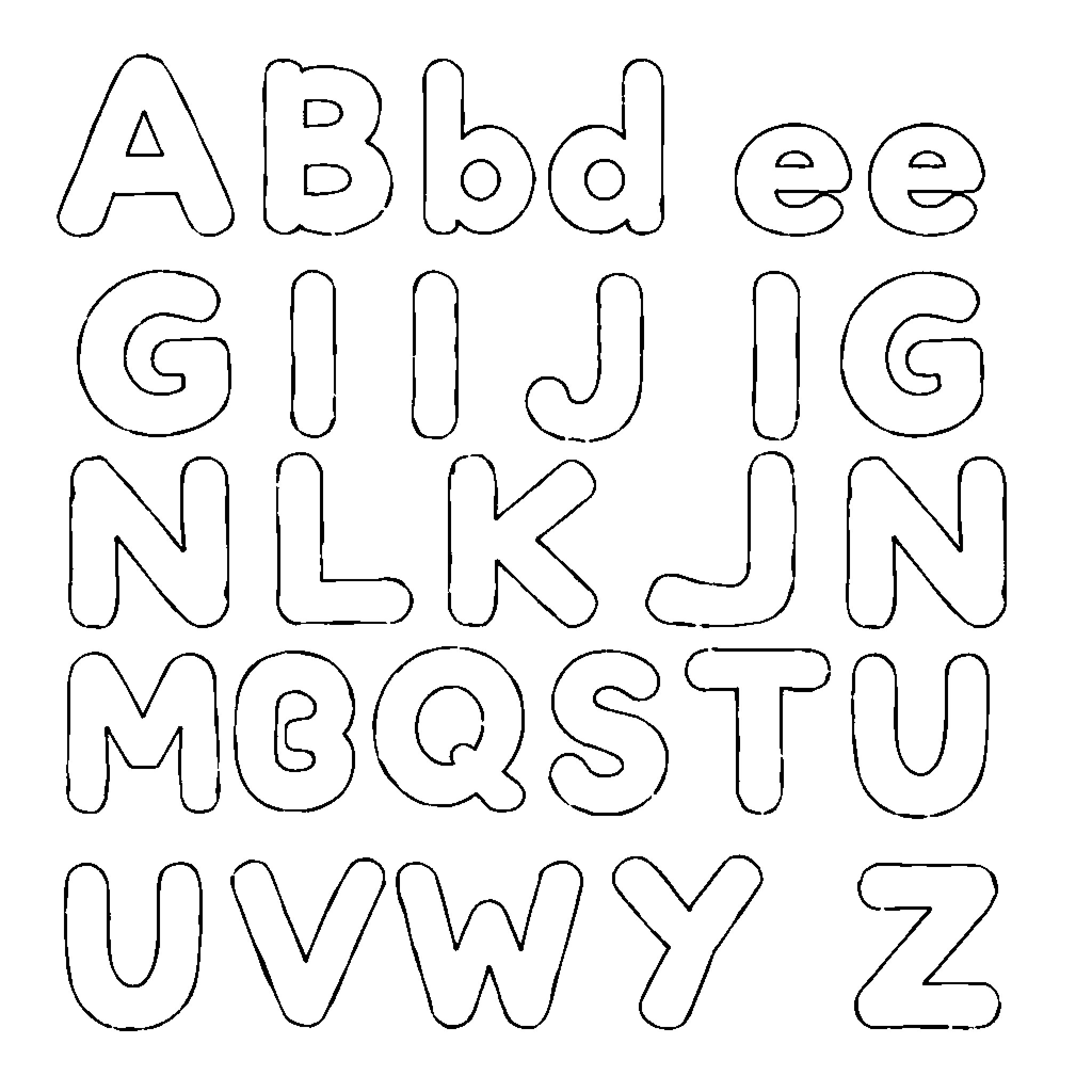 Alphabet letters outlined for coloring Coloring Page (free black-and-white line drawing printable PDF for all, from beginners to advanced learners, including children, teens, adults, and seniors)