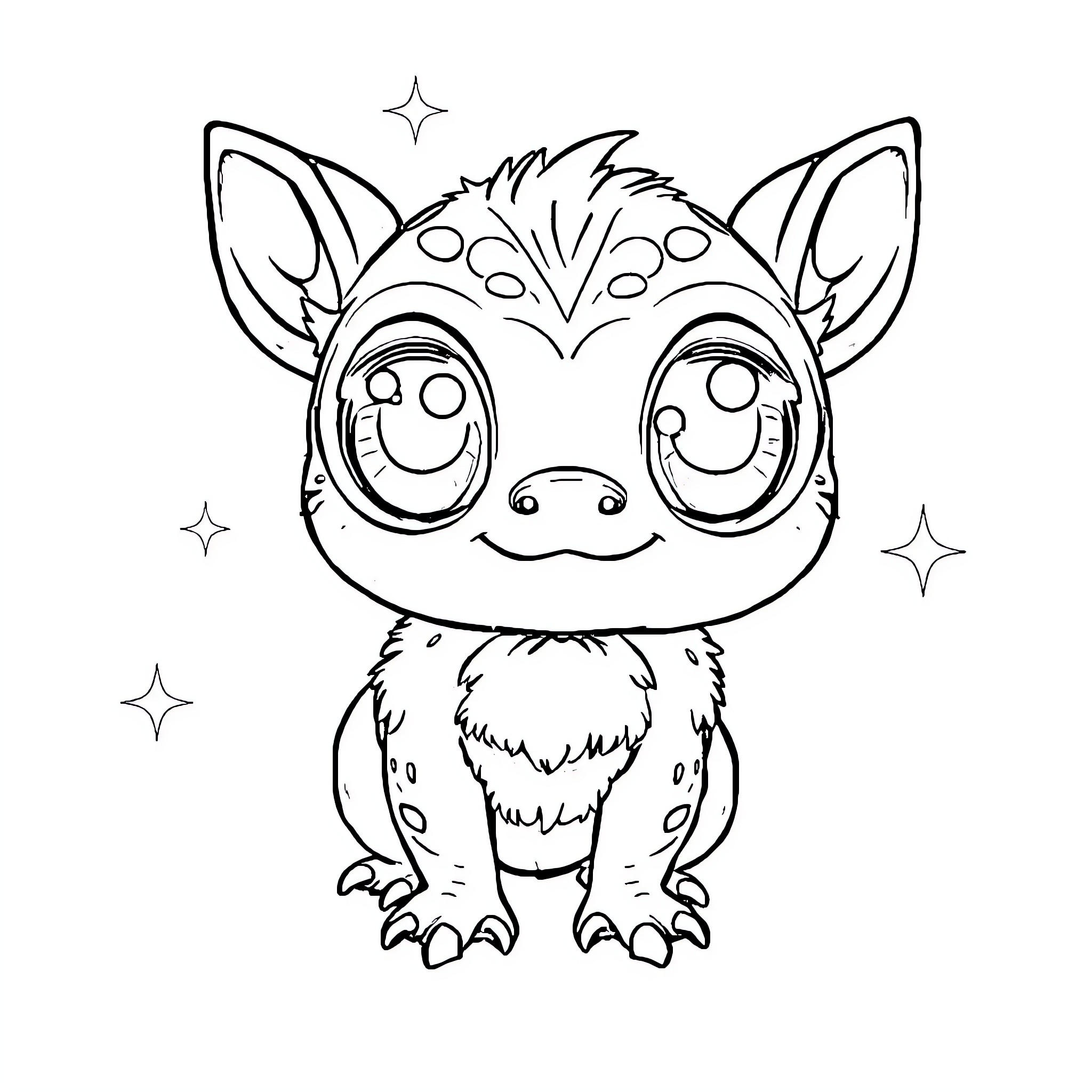 Labubu's Whimsical Creature with Sparkling Charms Coloring Page (free black-and-white line drawing printable PDF for all, from beginners to advanced learners, including children, teens, adults, and seniors)