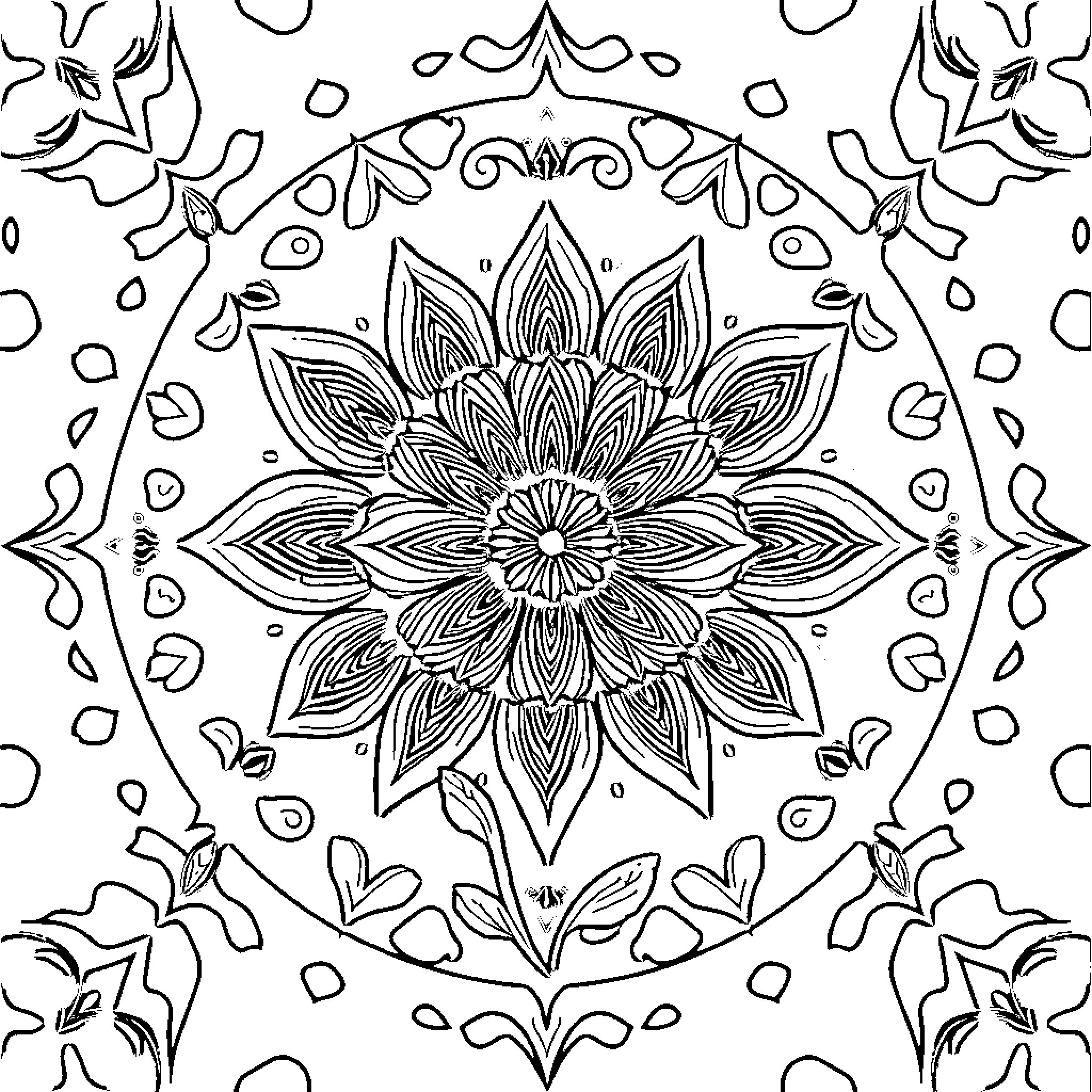Breakfast in the flower garden Coloring Page (free black-and-white line drawing printable PDF for all, from beginners to advanced learners, including children, teens, adults, and seniors)