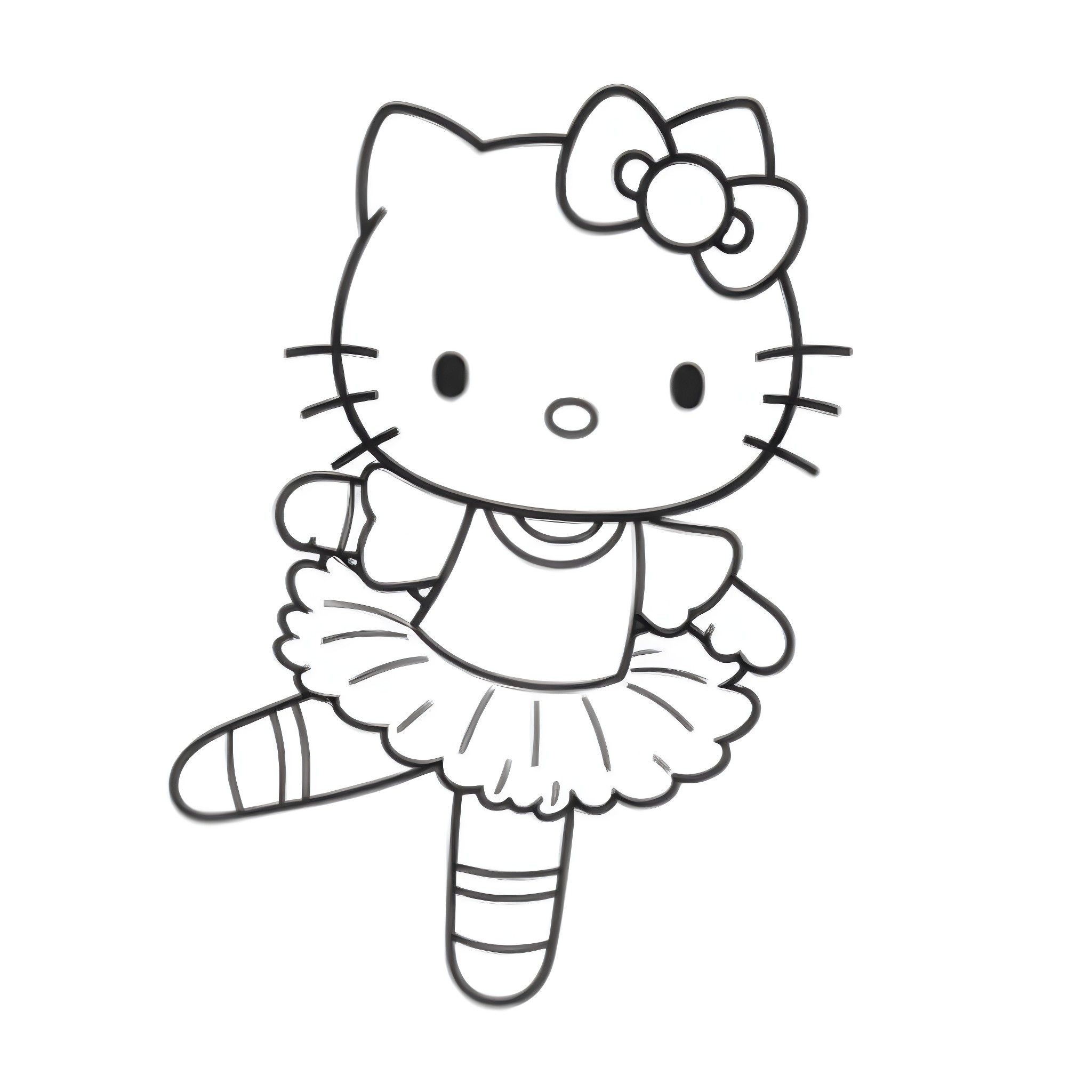 Hello Kitty ballerina posing with ballet slippers Coloring Page (free black-and-white line drawing printable PDF for all, from beginners to advanced learners, including children, teens, adults, and seniors)