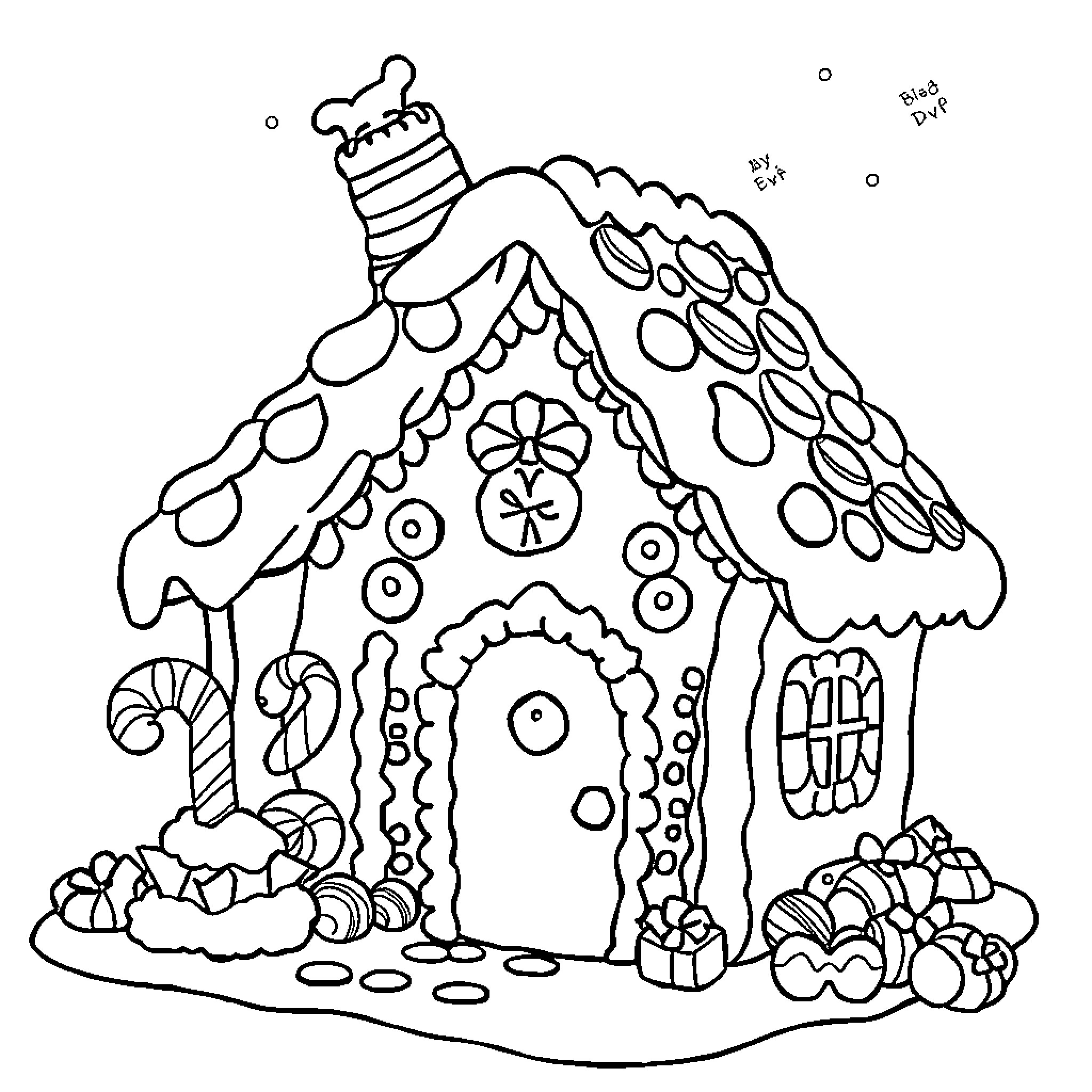 Gingerbread House with Detailed Decorations Coloring Page (free black-and-white line drawing printable PDF for all, from beginners to advanced learners, including children, teens, adults, and seniors)