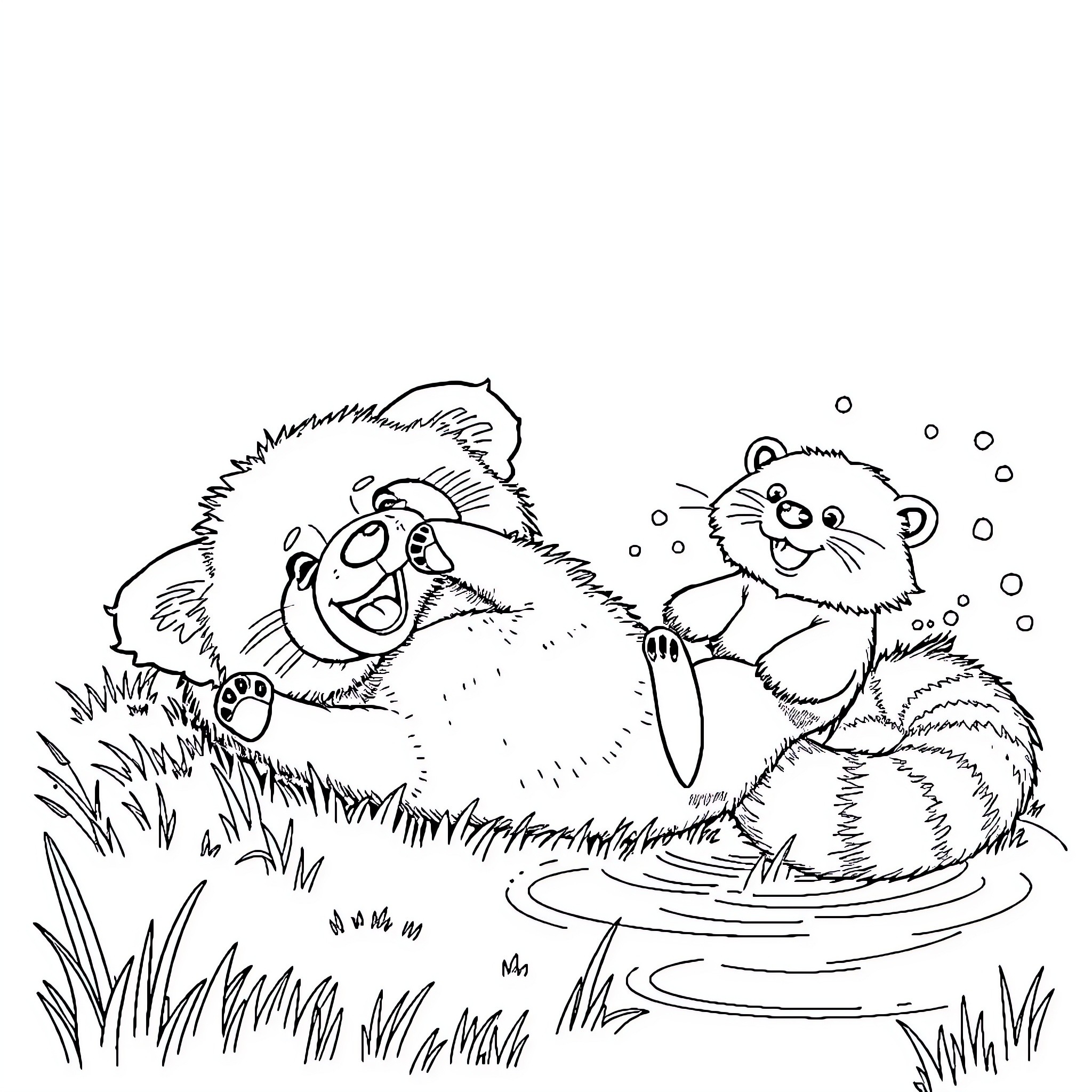 Red Panda having fun in nature Coloring Page (free black-and-white line drawing printable PDF for all, from beginners to advanced learners, including children, teens, adults, and seniors)