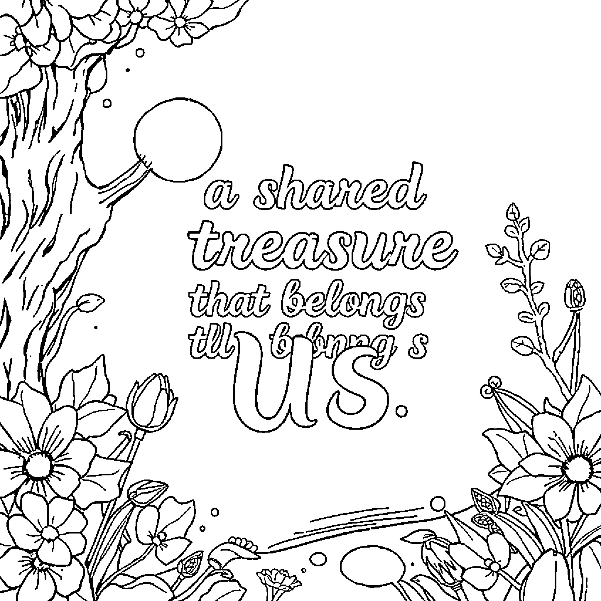 Bear sharing a treasure in nature's embrace Coloring Page (free black-and-white line drawing printable PDF for all, from beginners to advanced learners, including children, teens, adults, and seniors)