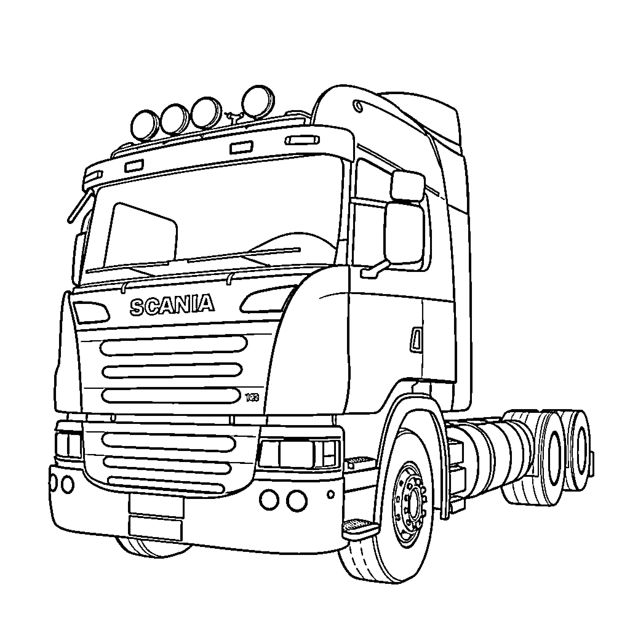Camion truck with detailed design and features Coloring Page (free black-and-white line drawing printable PDF for all, from beginners to advanced learners, including children, teens, adults, and seniors)