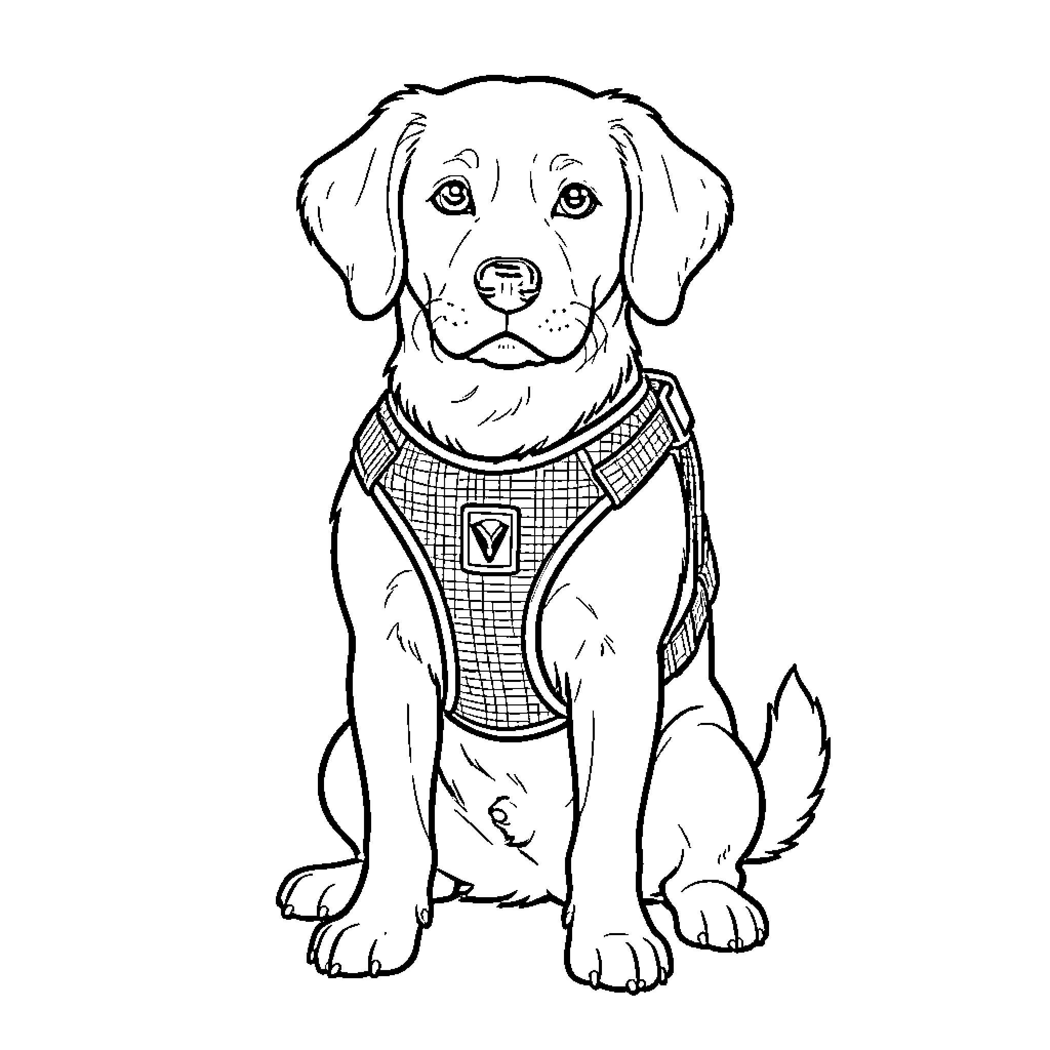 Cava Poo puppy in a stylish harness Coloring Page (free black-and-white line drawing printable PDF for all, from beginners to advanced learners, including children, teens, adults, and seniors)