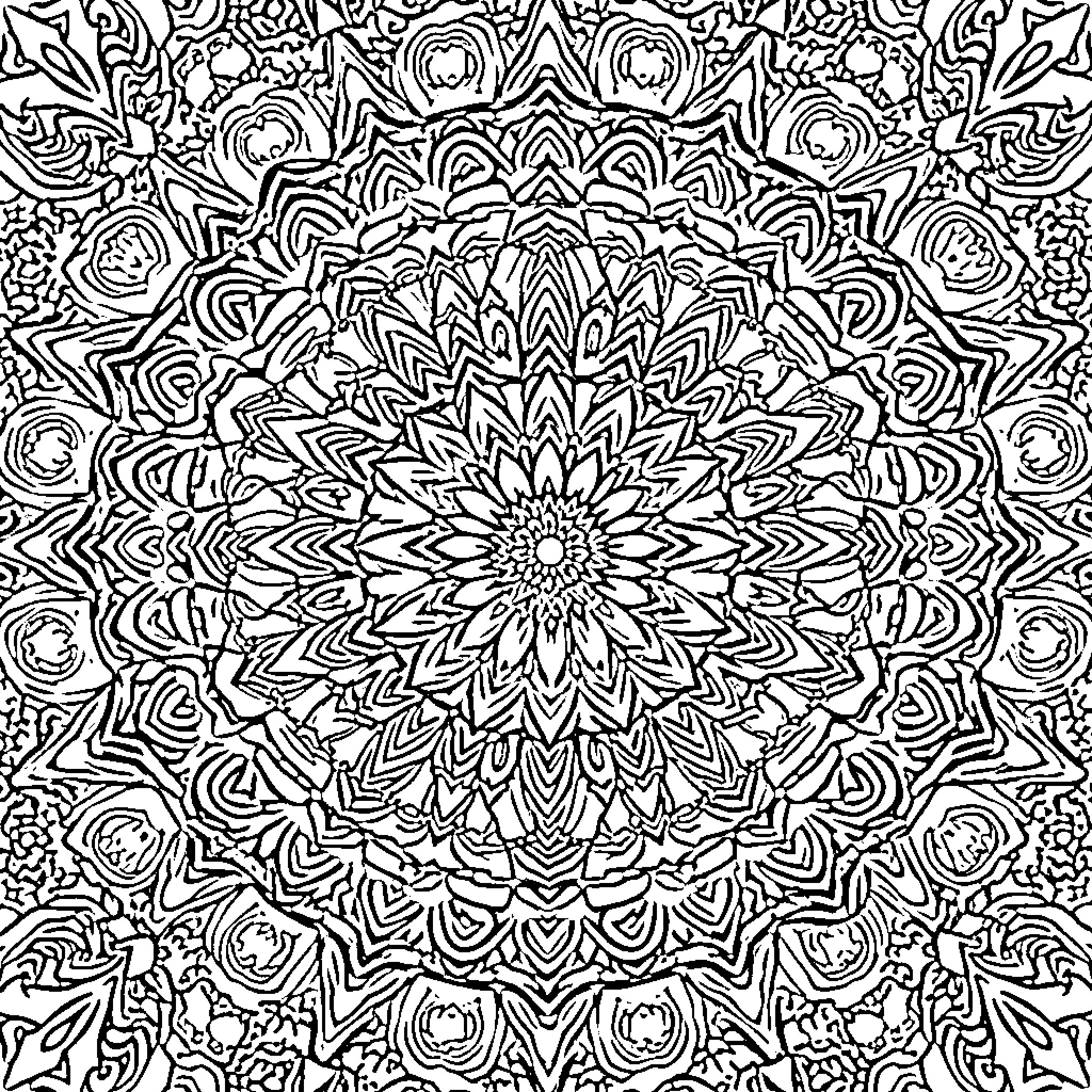 Mandala of intricate geometric patterns Coloring Page (free black-and-white line drawing printable PDF for all, from beginners to advanced learners, including children, teens, adults, and seniors)