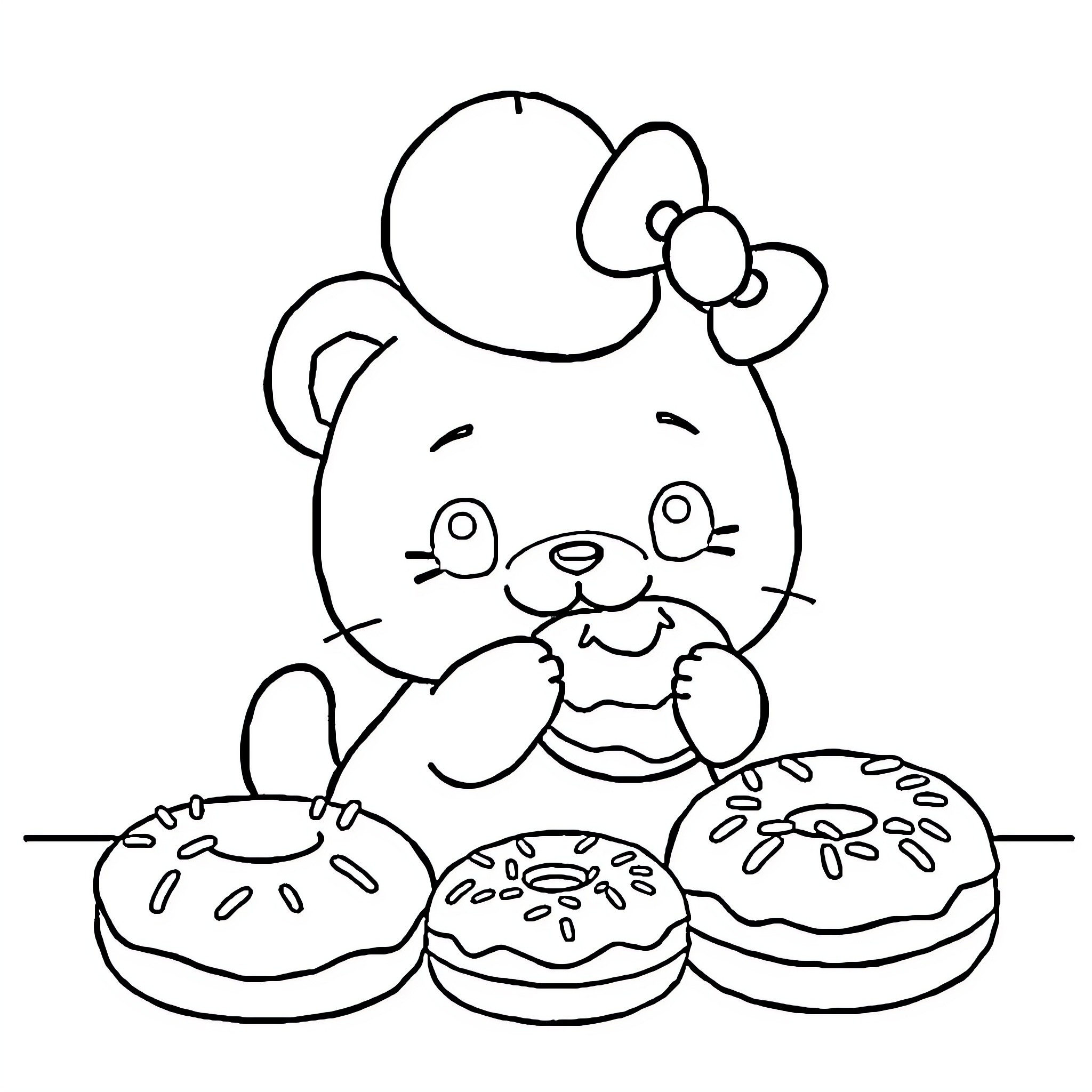 Cinnamoroll enjoying sweet treats Coloring Page (free black-and-white line drawing printable PDF for all, from beginners to advanced learners, including children, teens, adults, and seniors)