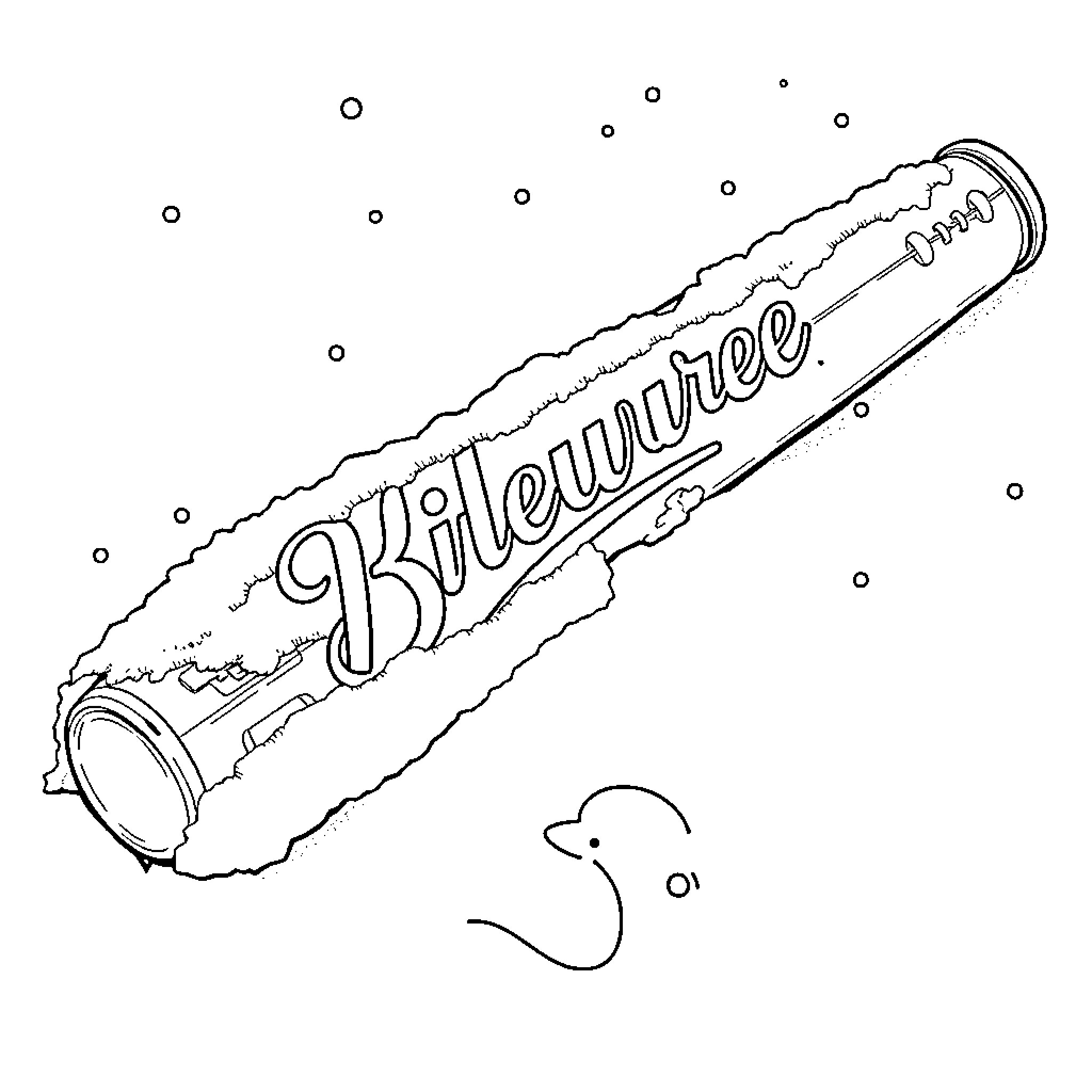 Baseball Bat Wielding Bottle of Kiwi-Flavored Drink Coloring Page (free black-and-white line drawing printable PDF for all, from beginners to advanced learners, including children, teens, adults, and seniors)