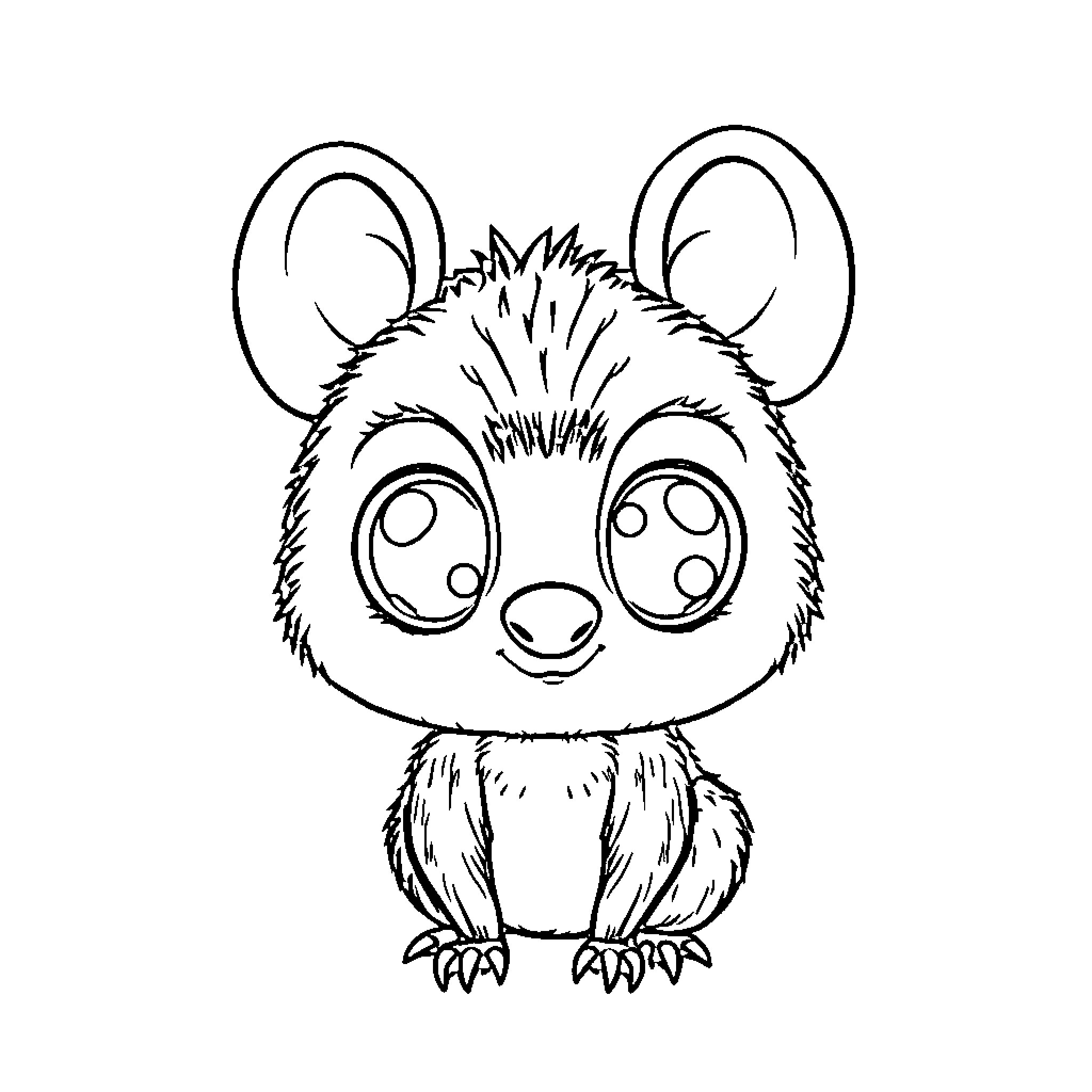 Croqmou's cute and curious critter Coloring Page (free black-and-white line drawing printable PDF for all, from beginners to advanced learners, including children, teens, adults, and seniors)