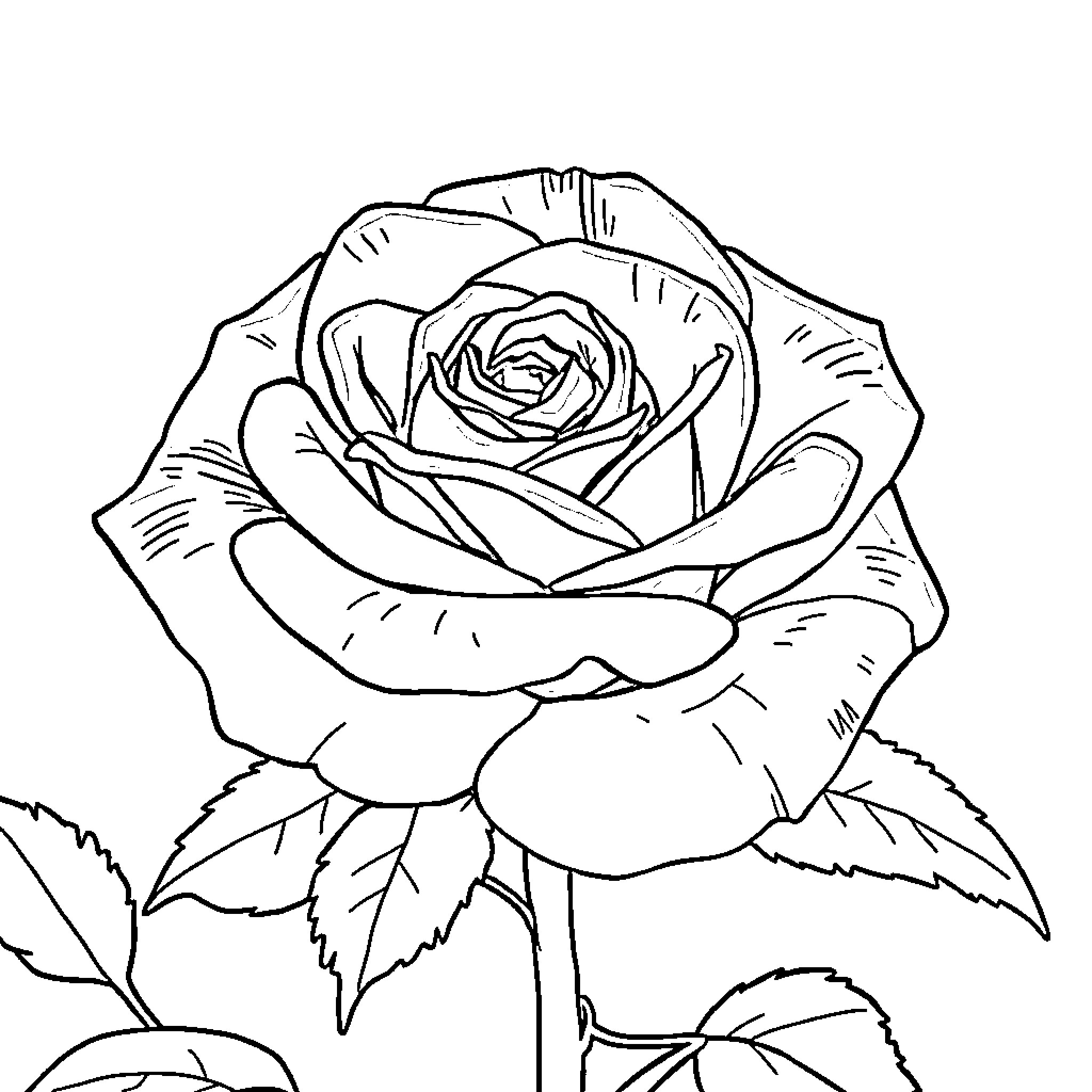 Rose in elegant floral display Coloring Page (free black-and-white line drawing printable PDF for all, from beginners to advanced learners, including children, teens, adults, and seniors)