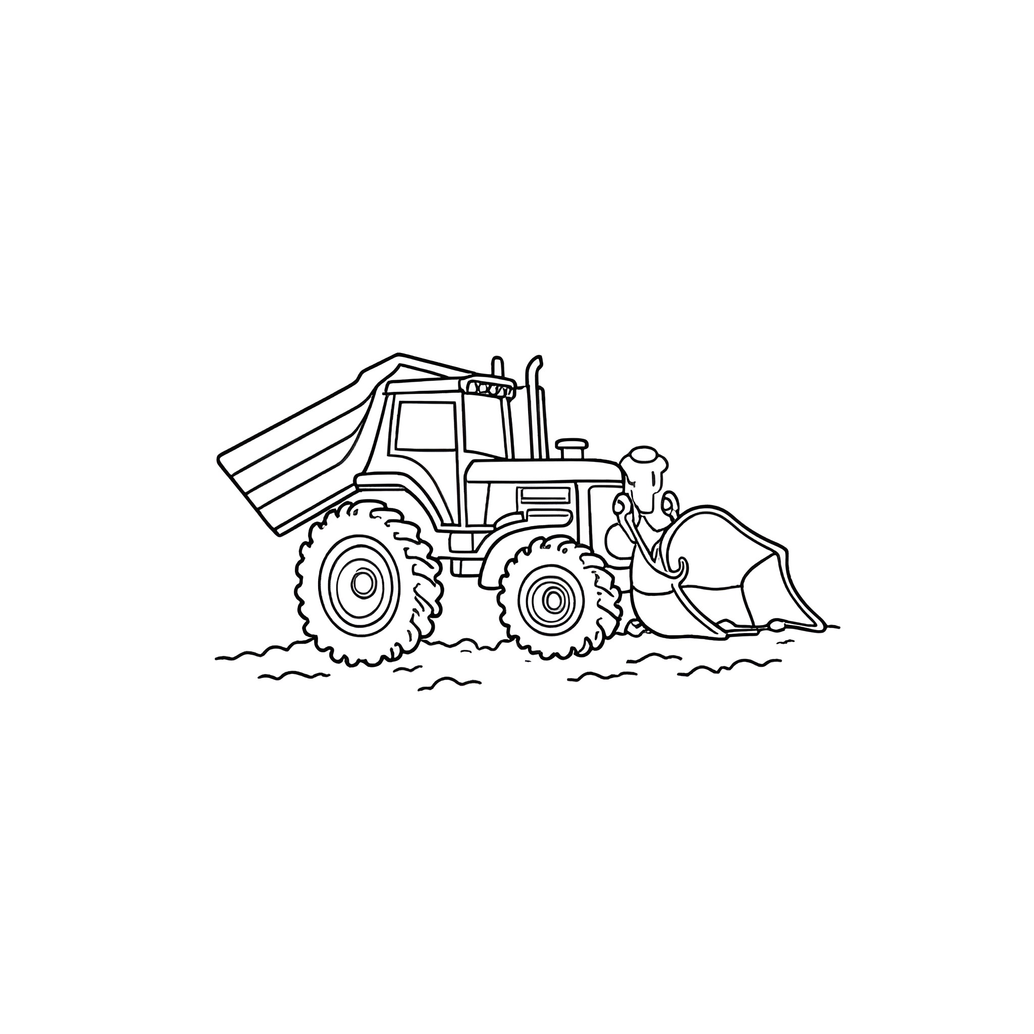 Tractor plowing through the field Coloring Page (free black-and-white line drawing printable PDF for all, from beginners to advanced learners, including children, teens, adults, and seniors)
