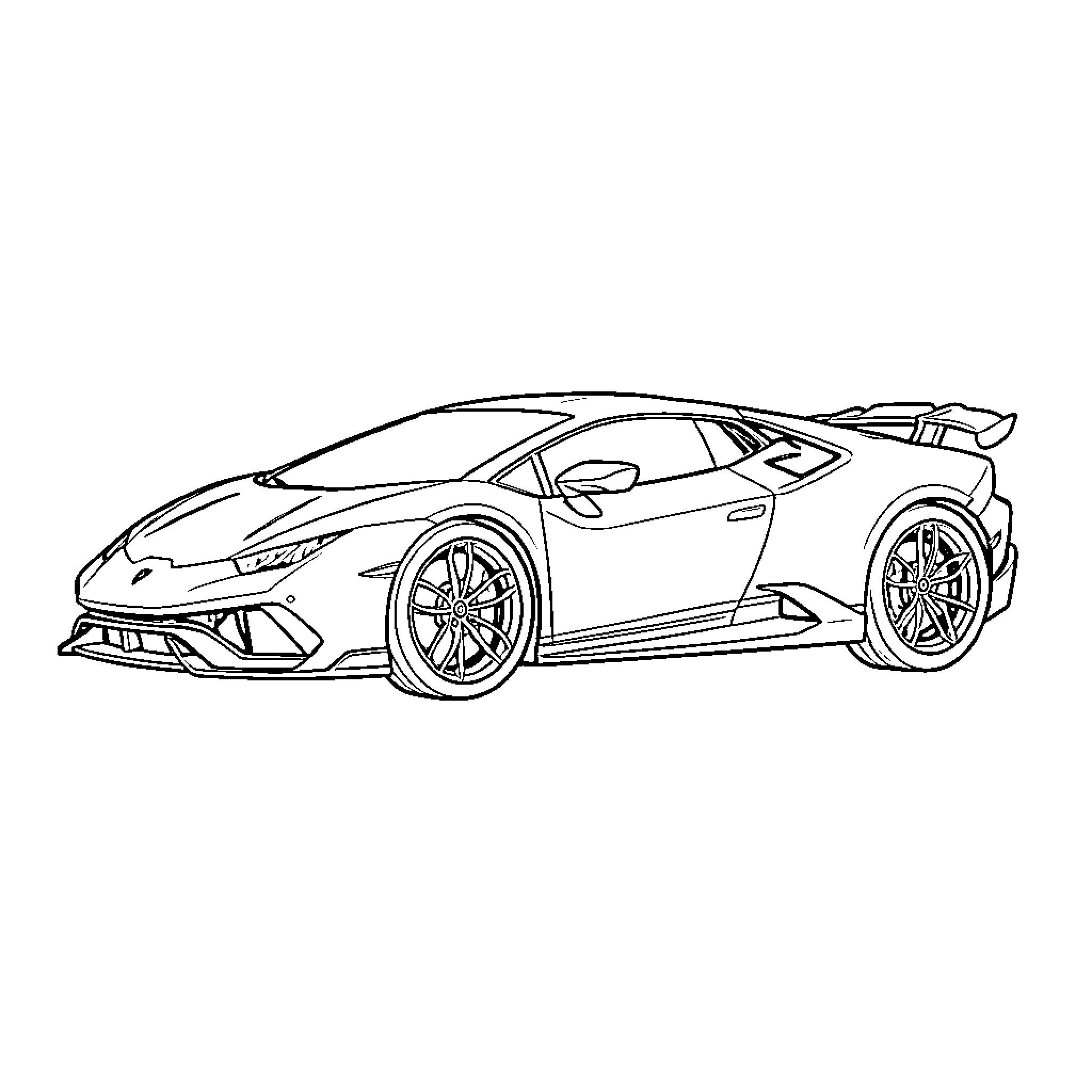 Lamborghini parked in a sleek profile view Coloring Page (free black-and-white line drawing printable PDF for all, from beginners to advanced learners, including children, teens, adults, and seniors)