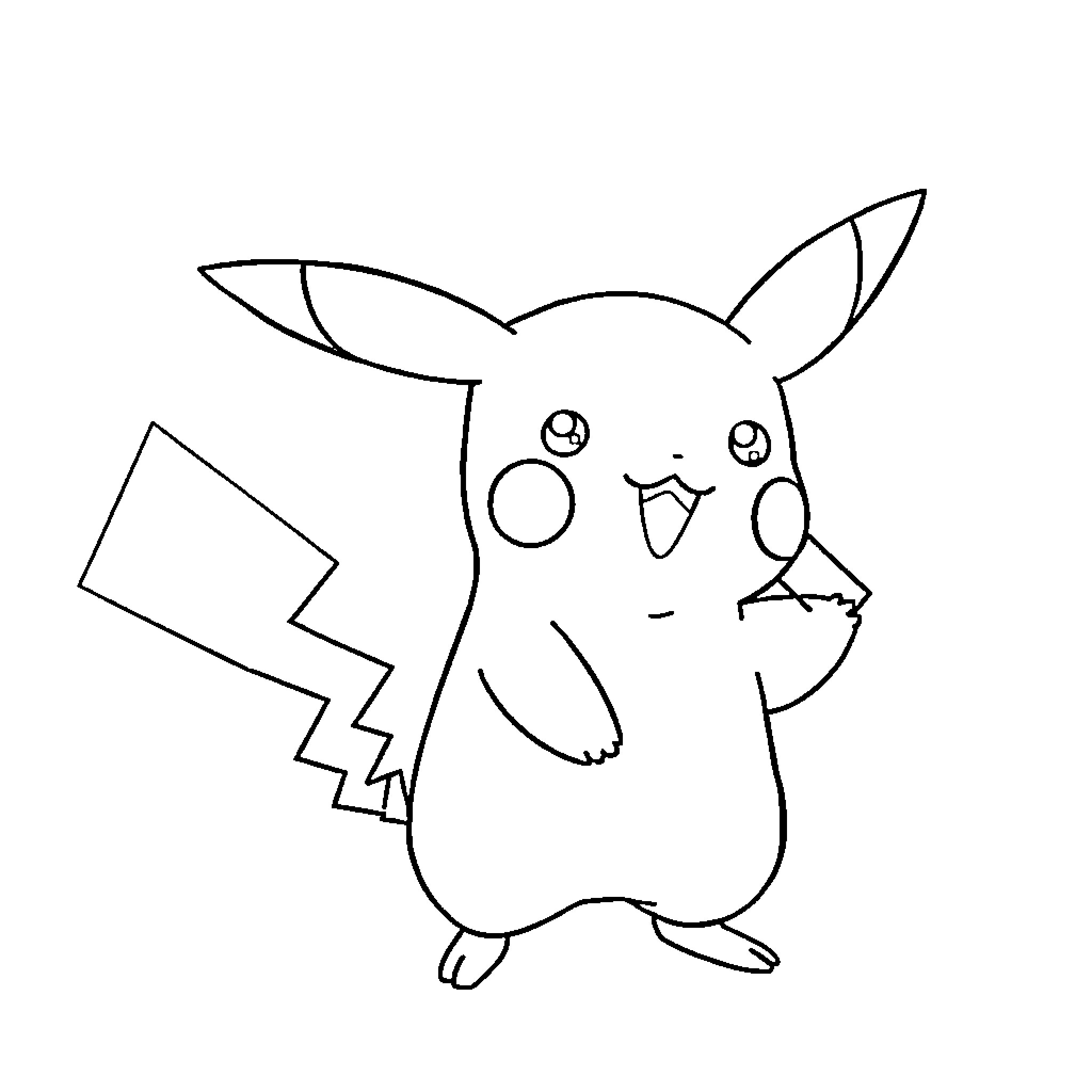 Pikachu's Playful Pose Coloring Page (free black-and-white line drawing printable PDF for all, from beginners to advanced learners, including children, teens, adults, and seniors)