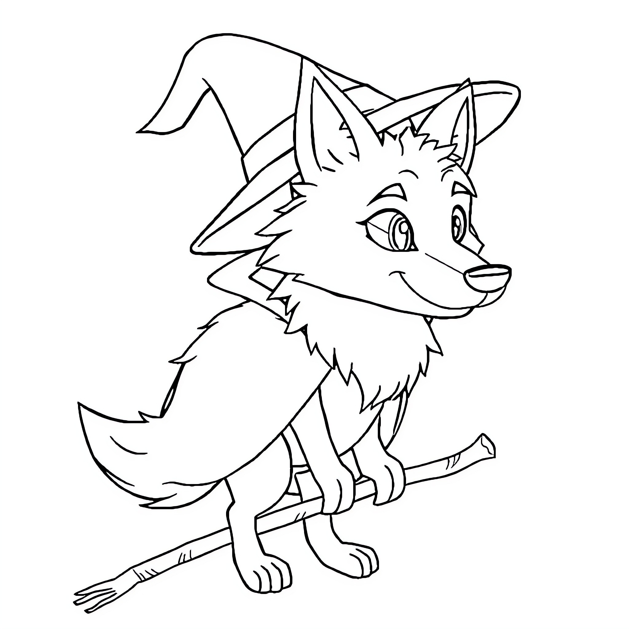 Wolf with a mischievous expression Coloring Page (free black-and-white line drawing printable PDF for all, from beginners to advanced learners, including children, teens, adults, and seniors)