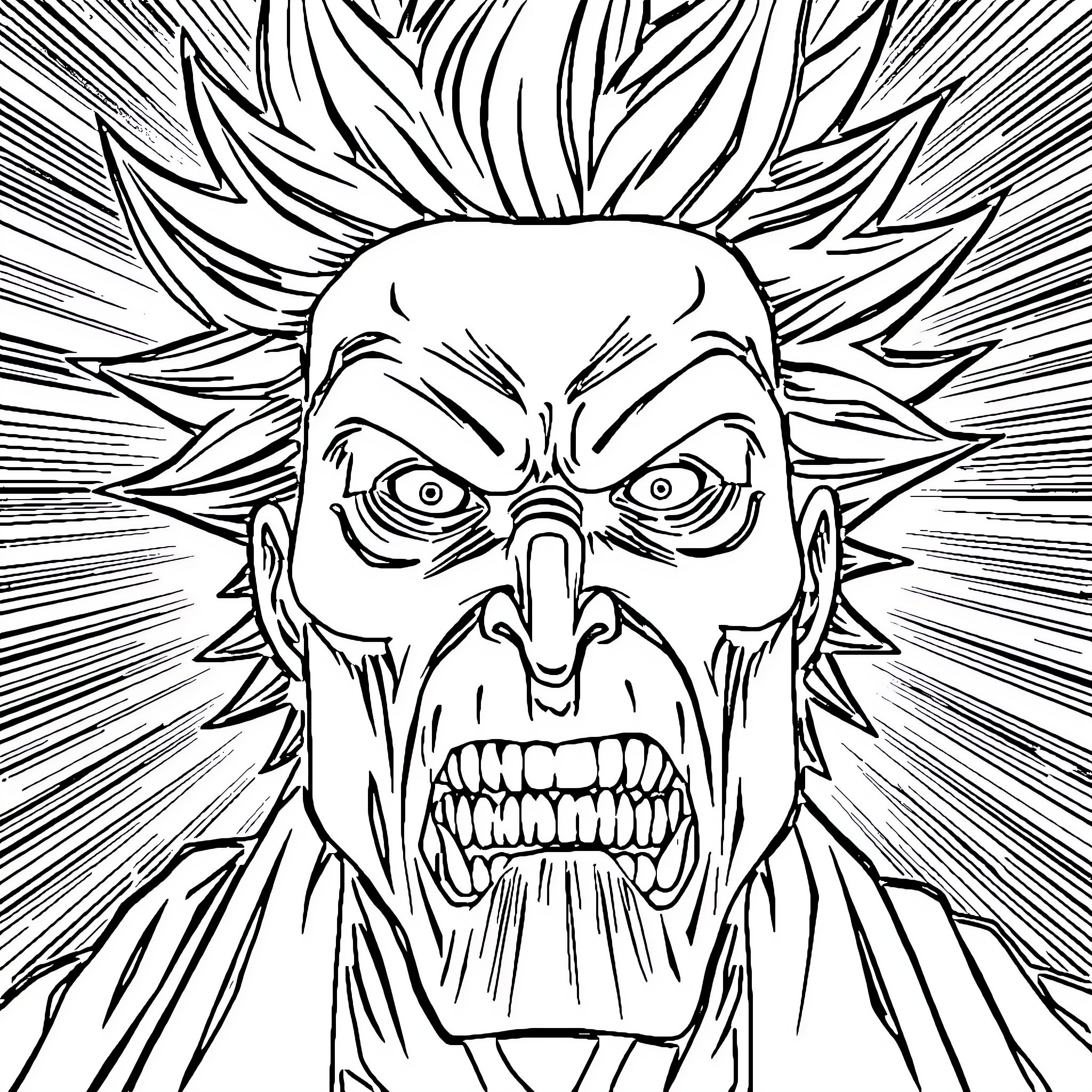 Rick Sanchez's intense expression with wild hair Coloring Page (free black-and-white line drawing printable PDF for all, from beginners to advanced learners, including children, teens, adults, and seniors)