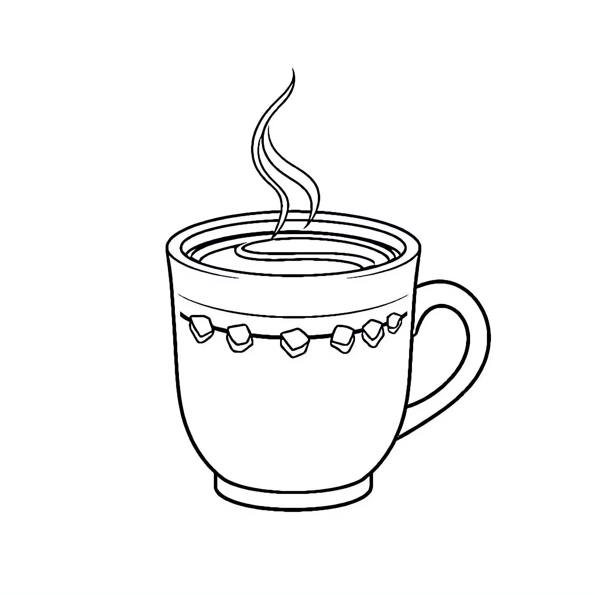 Cup of Steaming Beverage Coloring Page (free black-and-white line drawing printable PDF for all, from beginners to advanced learners, including children, teens, adults, and seniors)