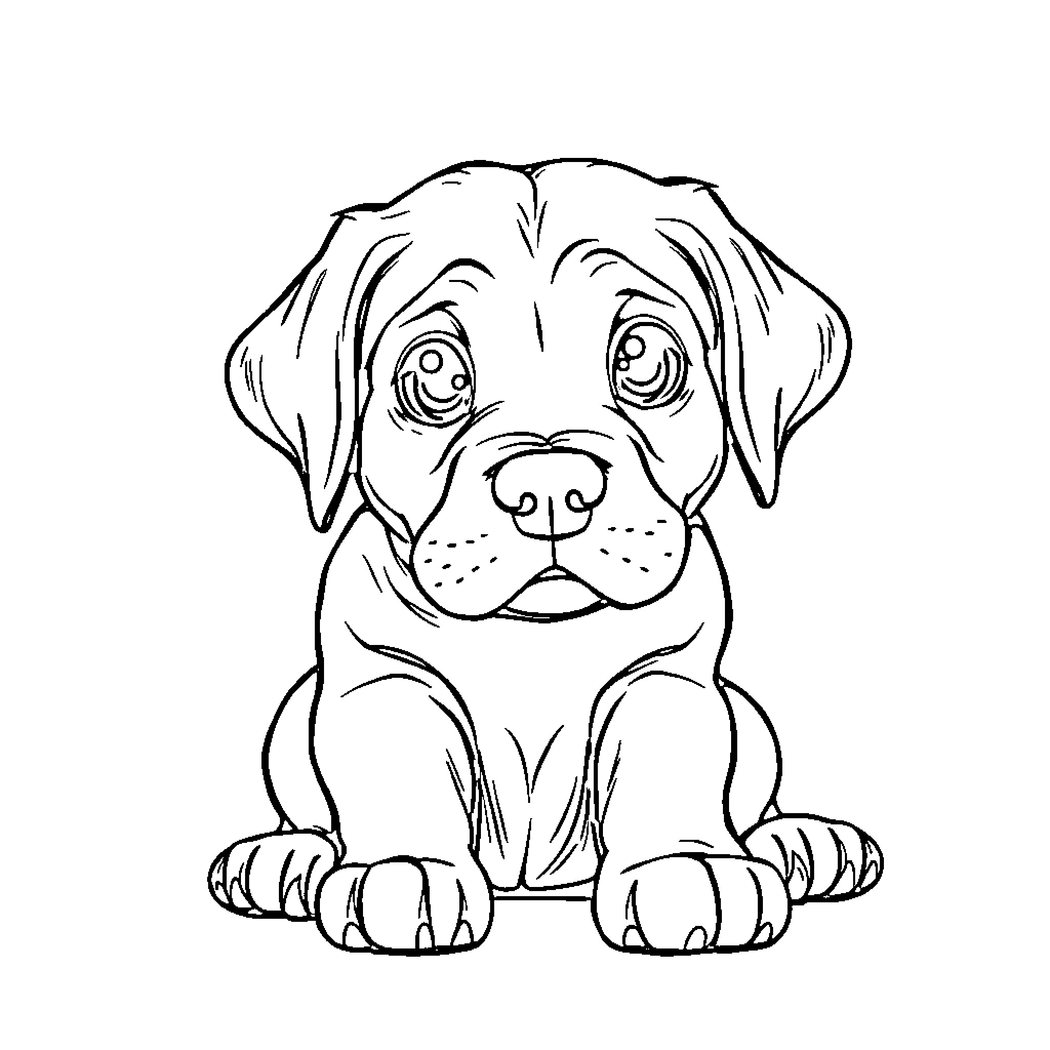 Dog sitting and looking at the viewer Coloring Page (free black-and-white line drawing printable PDF for all, from beginners to advanced learners, including children, teens, adults, and seniors)