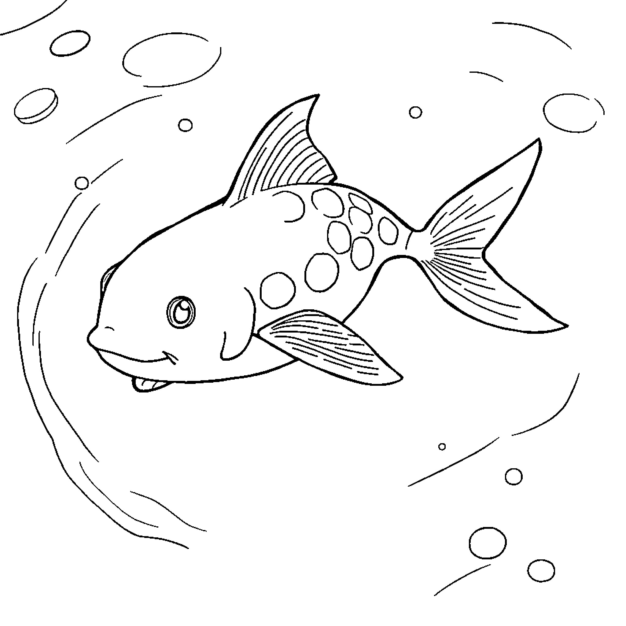 Kumori's Whimsical Aquatic Companion Coloring Page (free black-and-white line drawing printable PDF for all, from beginners to advanced learners, including children, teens, adults, and seniors)