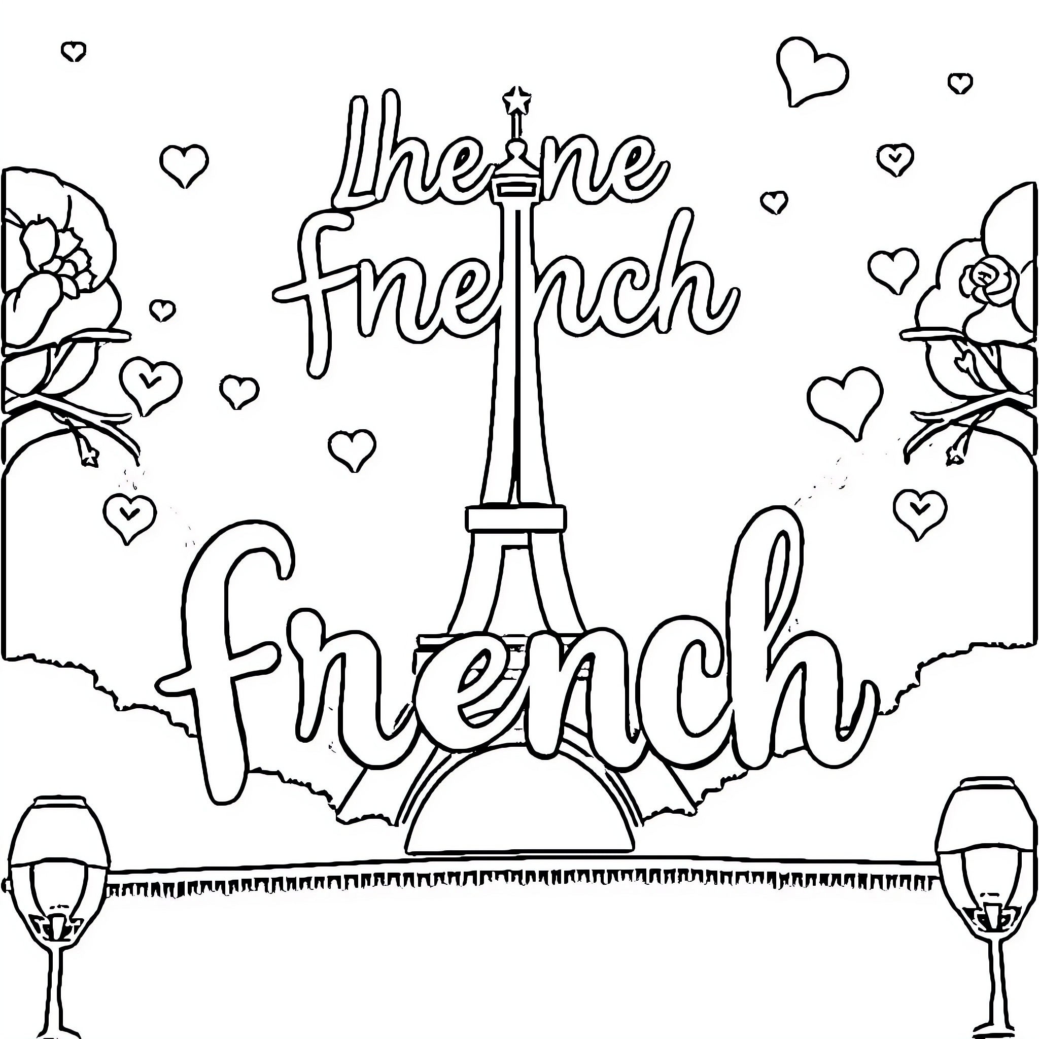 French artistic expression with Eiffel Tower Coloring Page (free black-and-white line drawing printable PDF for all, from beginners to advanced learners, including children, teens, adults, and seniors)
