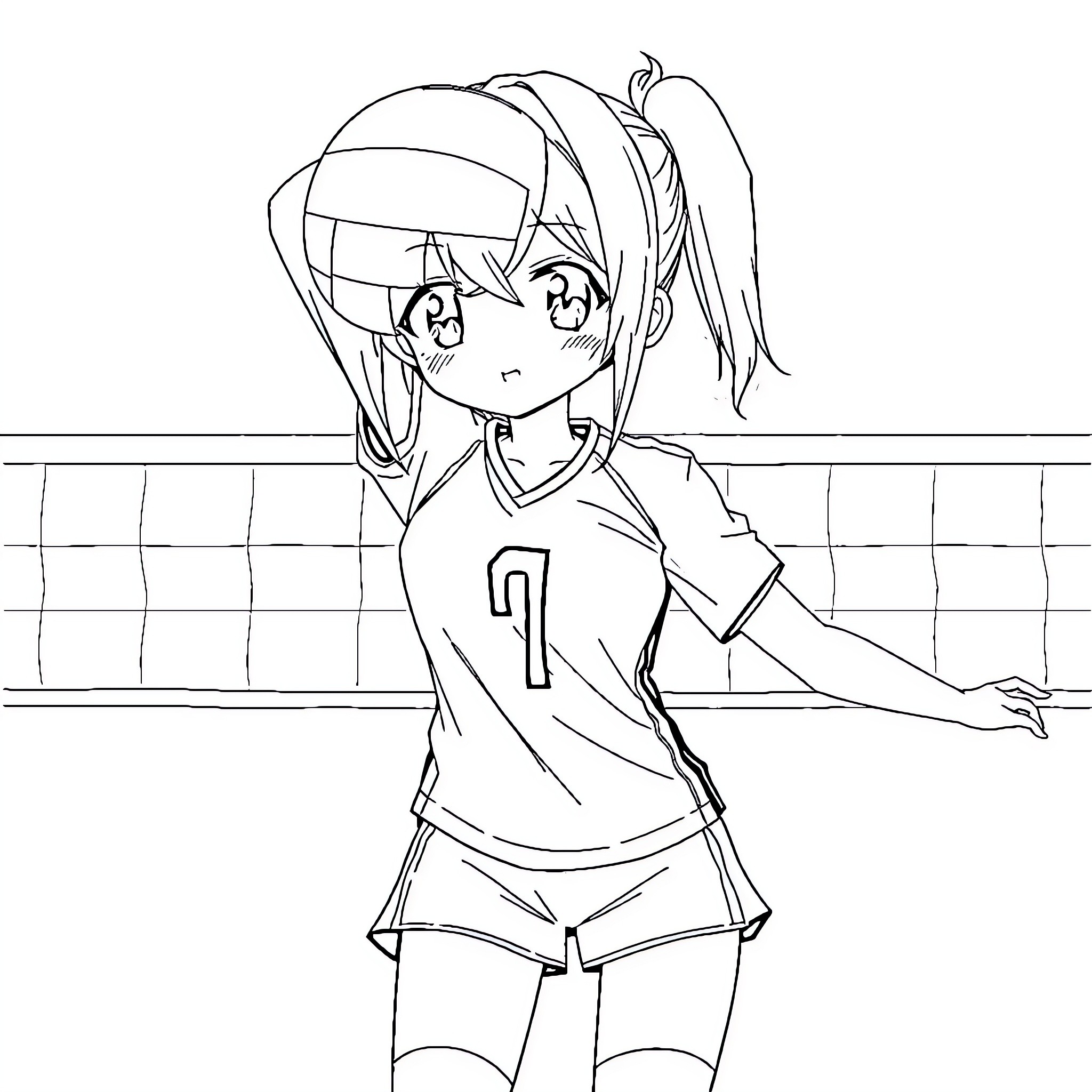 Haikyuu Character Preparing for Volleyball Match Coloring Page (free black-and-white line drawing printable PDF for all, from beginners to advanced learners, including children, teens, adults, and seniors)
