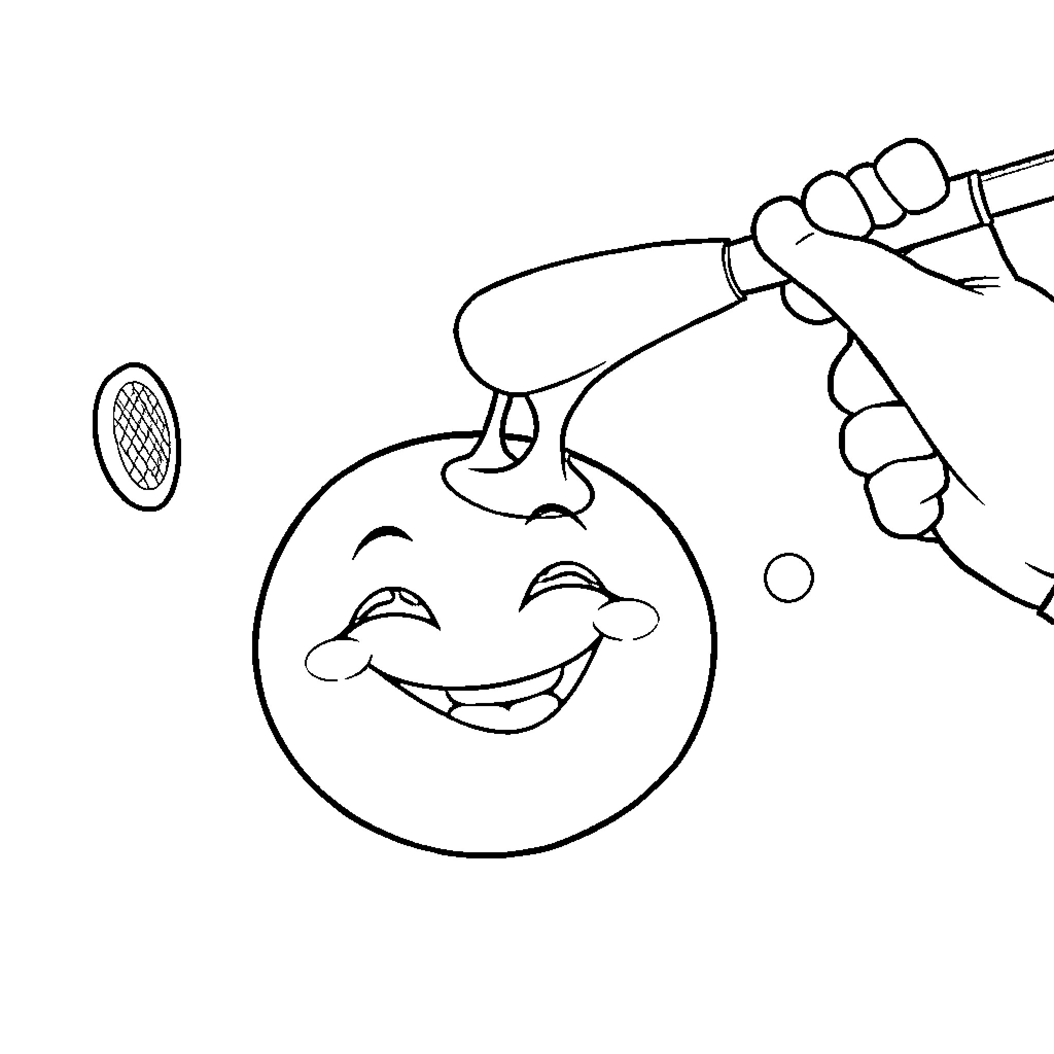 Orange Smiley Face Sprayed with Paint Coloring Page (free black-and-white line drawing printable PDF for all, from beginners to advanced learners, including children, teens, adults, and seniors)