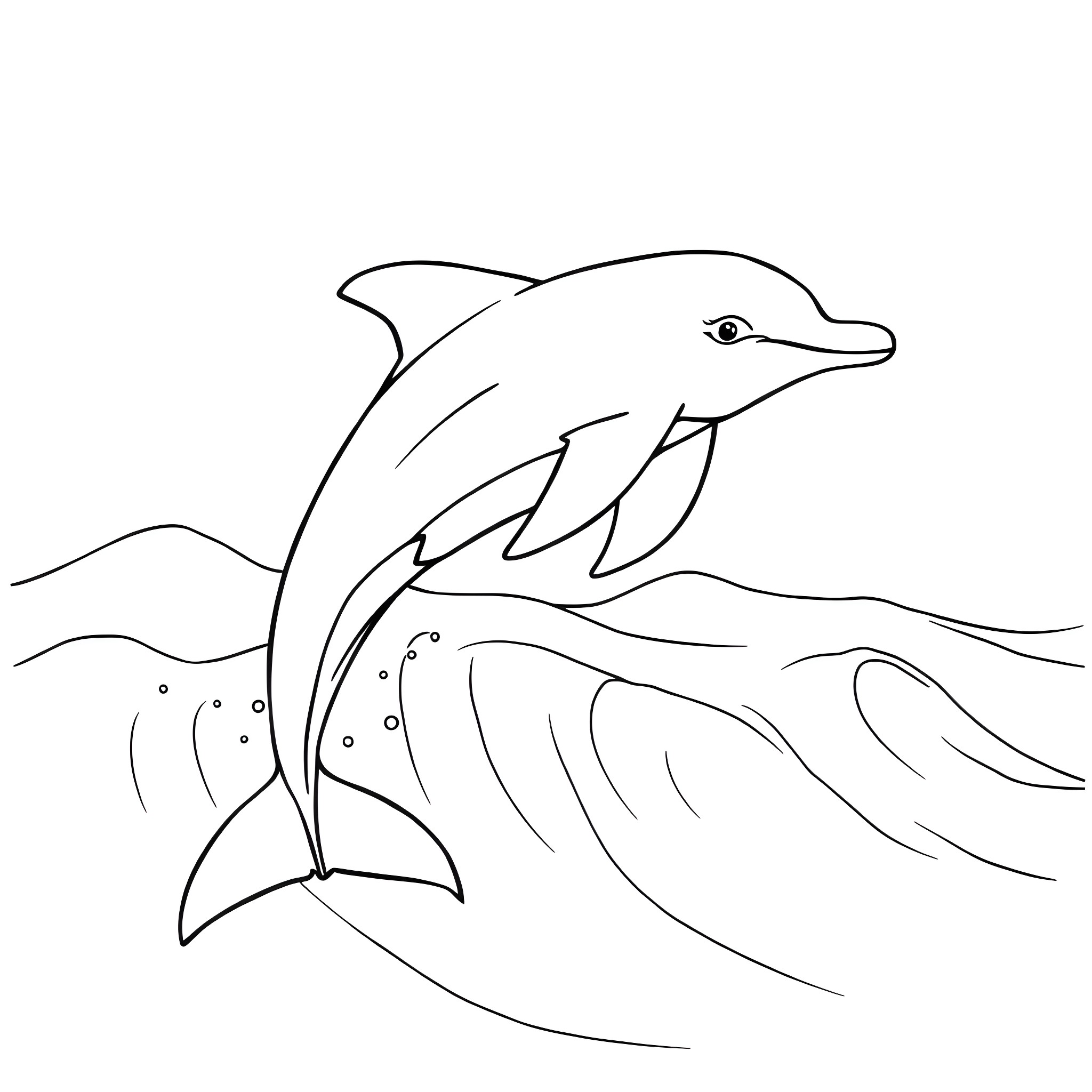 Dolphin swimming gracefully in the ocean Coloring Page (free black-and-white line drawing printable PDF for all, from beginners to advanced learners, including children, teens, adults, and seniors)