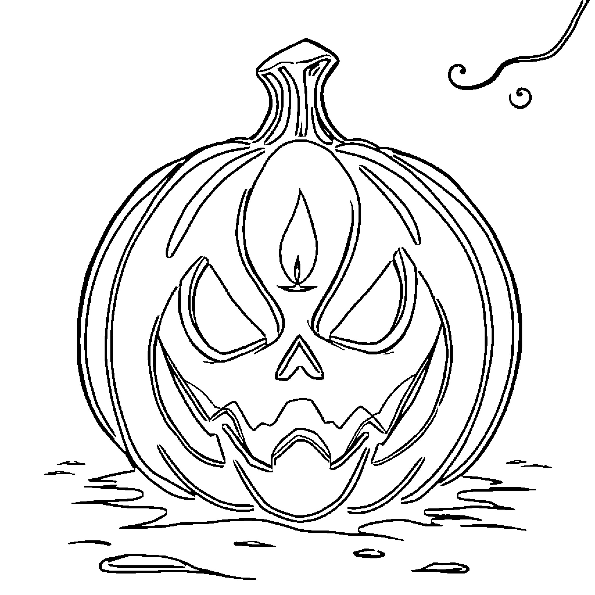 Pumpkin with carved spooky face Coloring Page (free black-and-white line drawing printable PDF for all, from beginners to advanced learners, including children, teens, adults, and seniors)