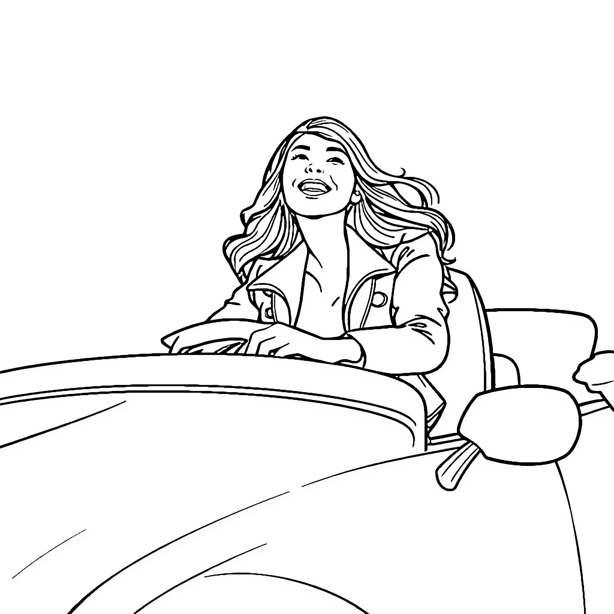 Fees Driving Joyfully in Convertible Car Coloring Page (free black-and-white line drawing printable PDF for all, from beginners to advanced learners, including children, teens, adults, and seniors)