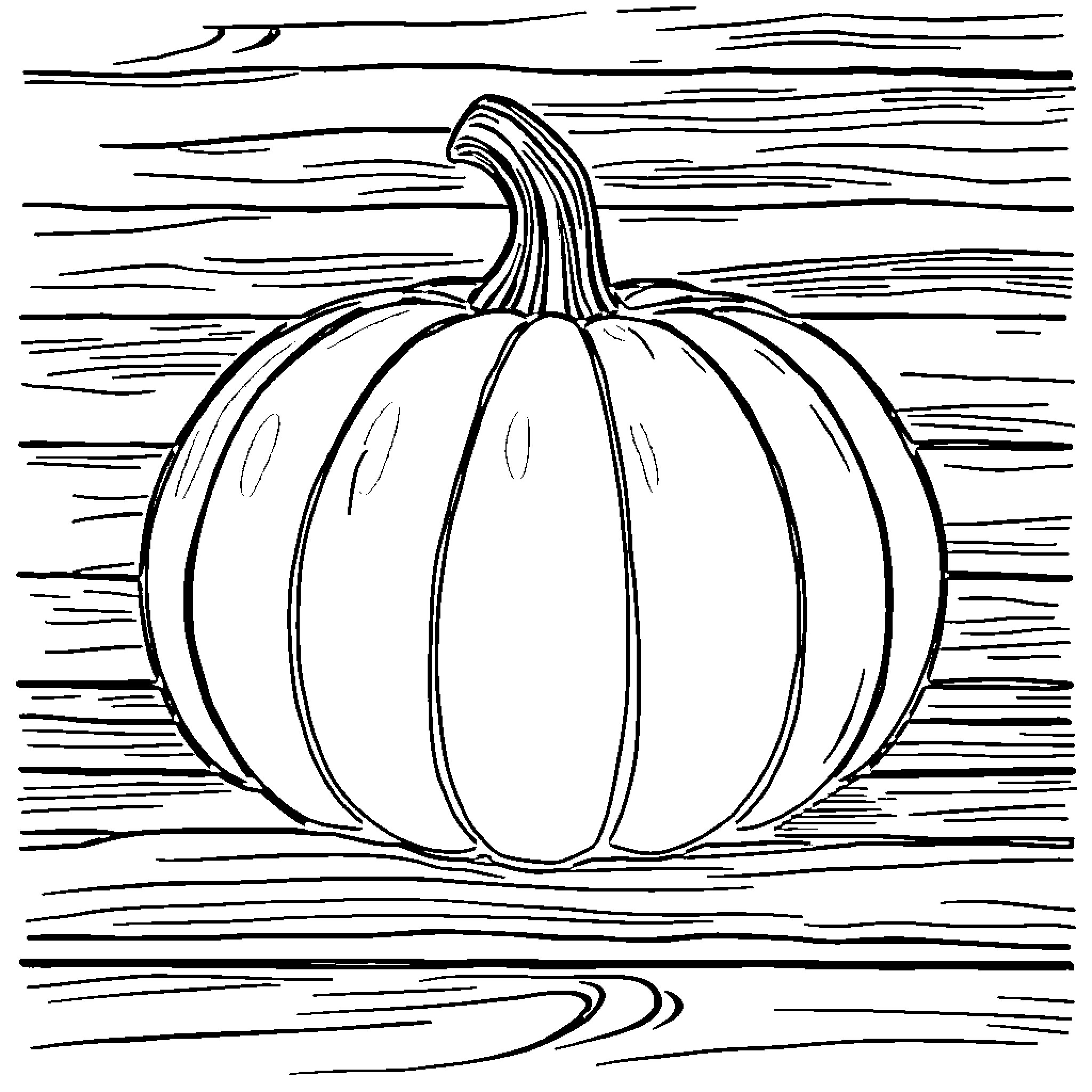 Pumpkin on wooden background Coloring Page (free black-and-white line drawing printable PDF for all, from beginners to advanced learners, including children, teens, adults, and seniors)