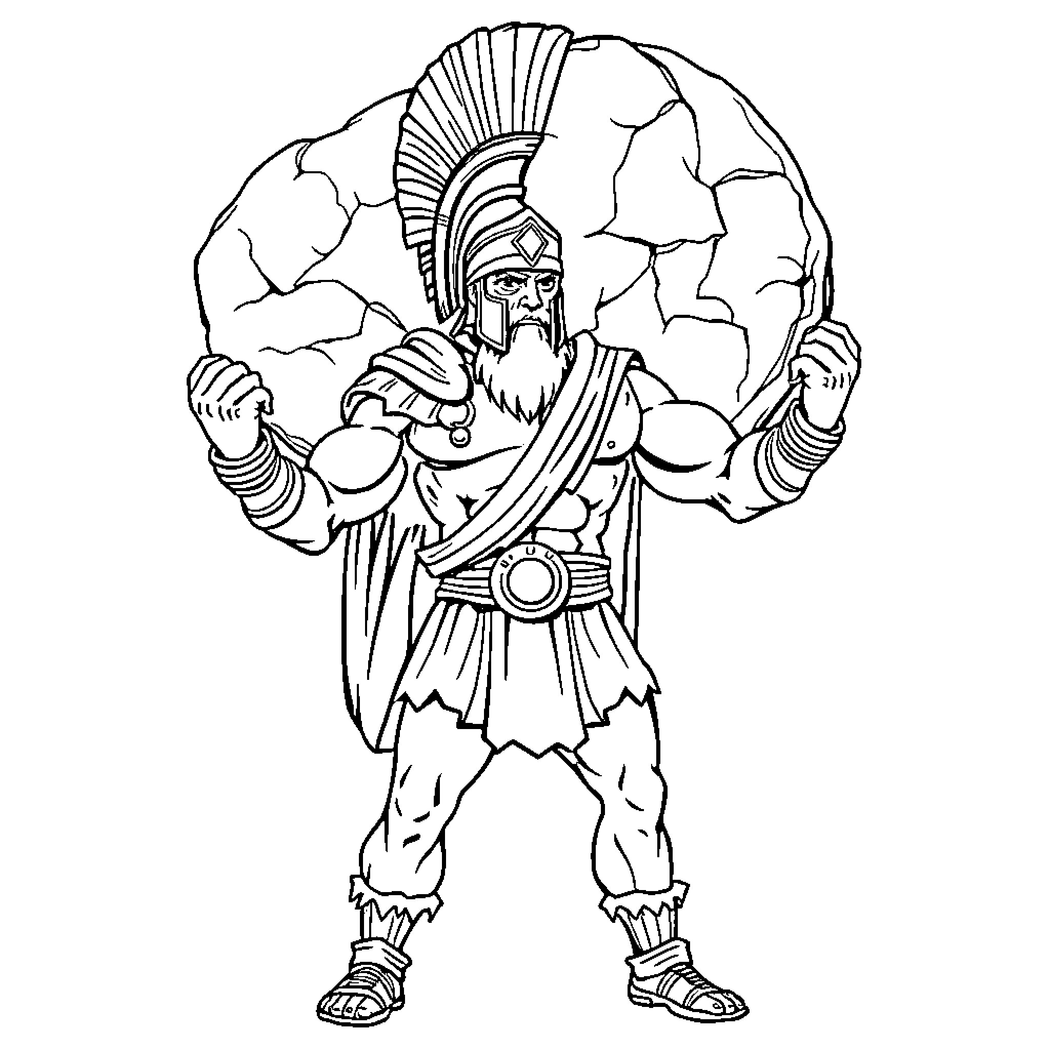 Spartan warrior in battle-ready stance Coloring Page (free black-and-white line drawing printable PDF for all, from beginners to advanced learners, including children, teens, adults, and seniors)