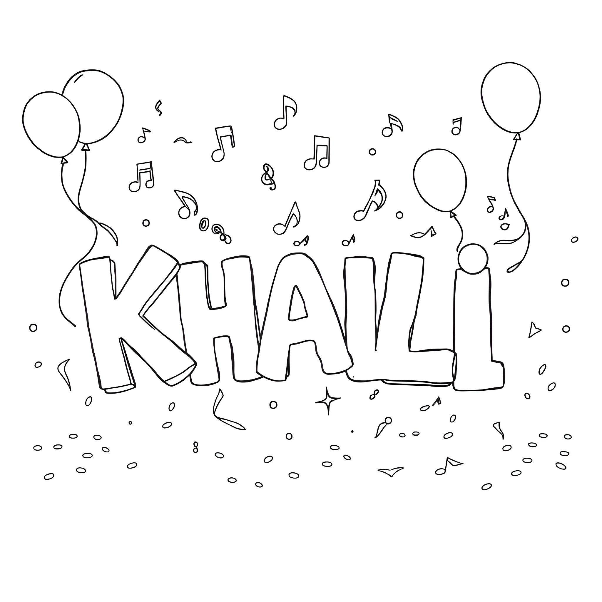 Khalil's Joyful Birthday Celebration Coloring Page (free black-and-white line drawing printable PDF for all, from beginners to advanced learners, including children, teens, adults, and seniors)