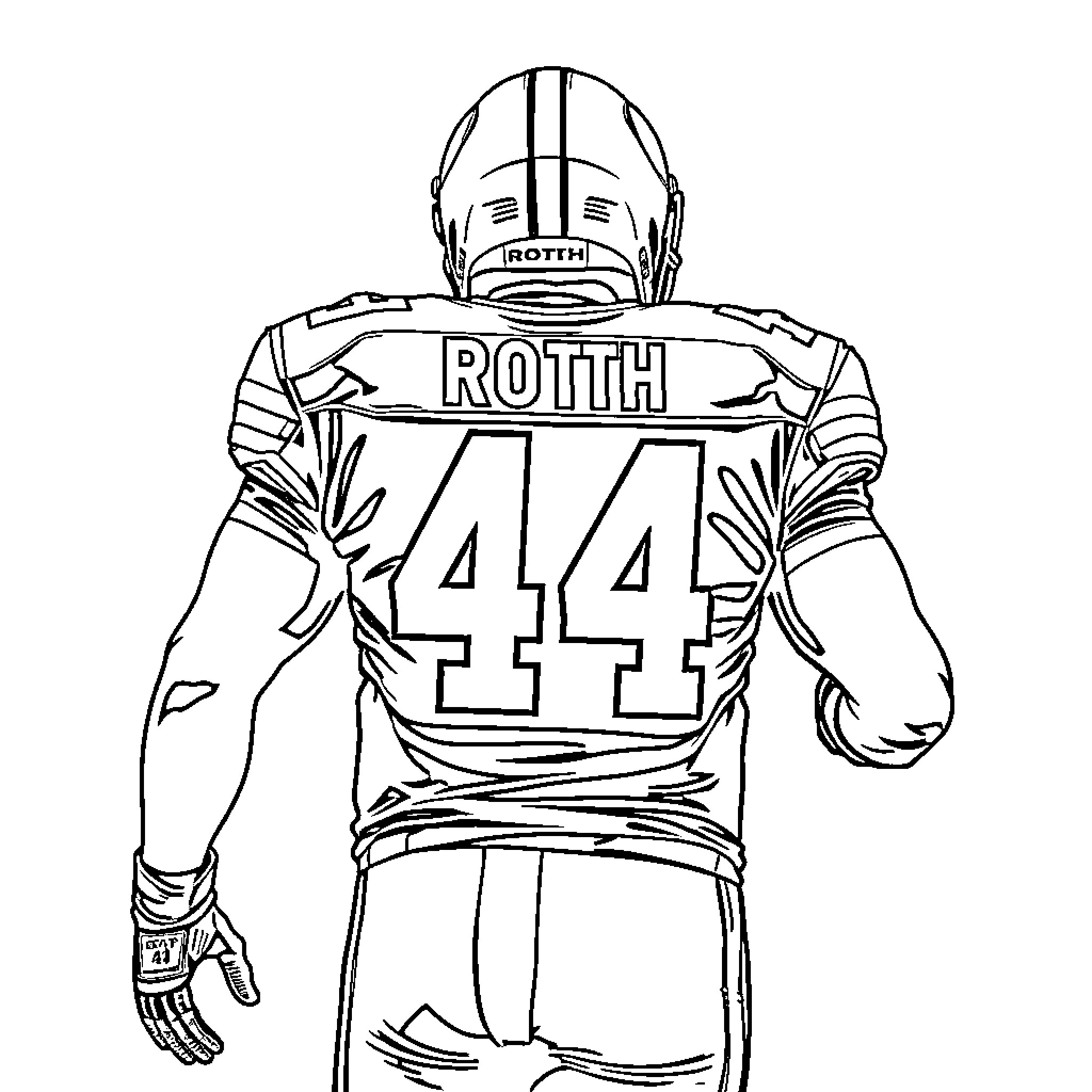 Football Player in Uniform Facing Forward Coloring Page (free black-and-white line drawing printable PDF for all, from beginners to advanced learners, including children, teens, adults, and seniors)
