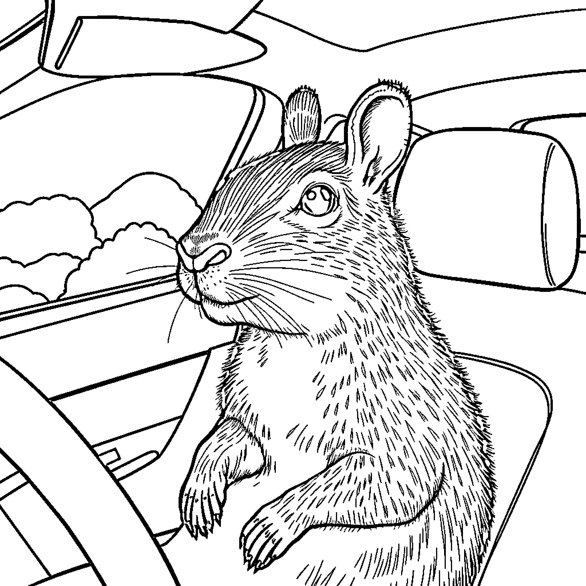 Capybara exploring the outdoors Coloring Page (free black-and-white line drawing printable PDF for all, from beginners to advanced learners, including children, teens, adults, and seniors)
