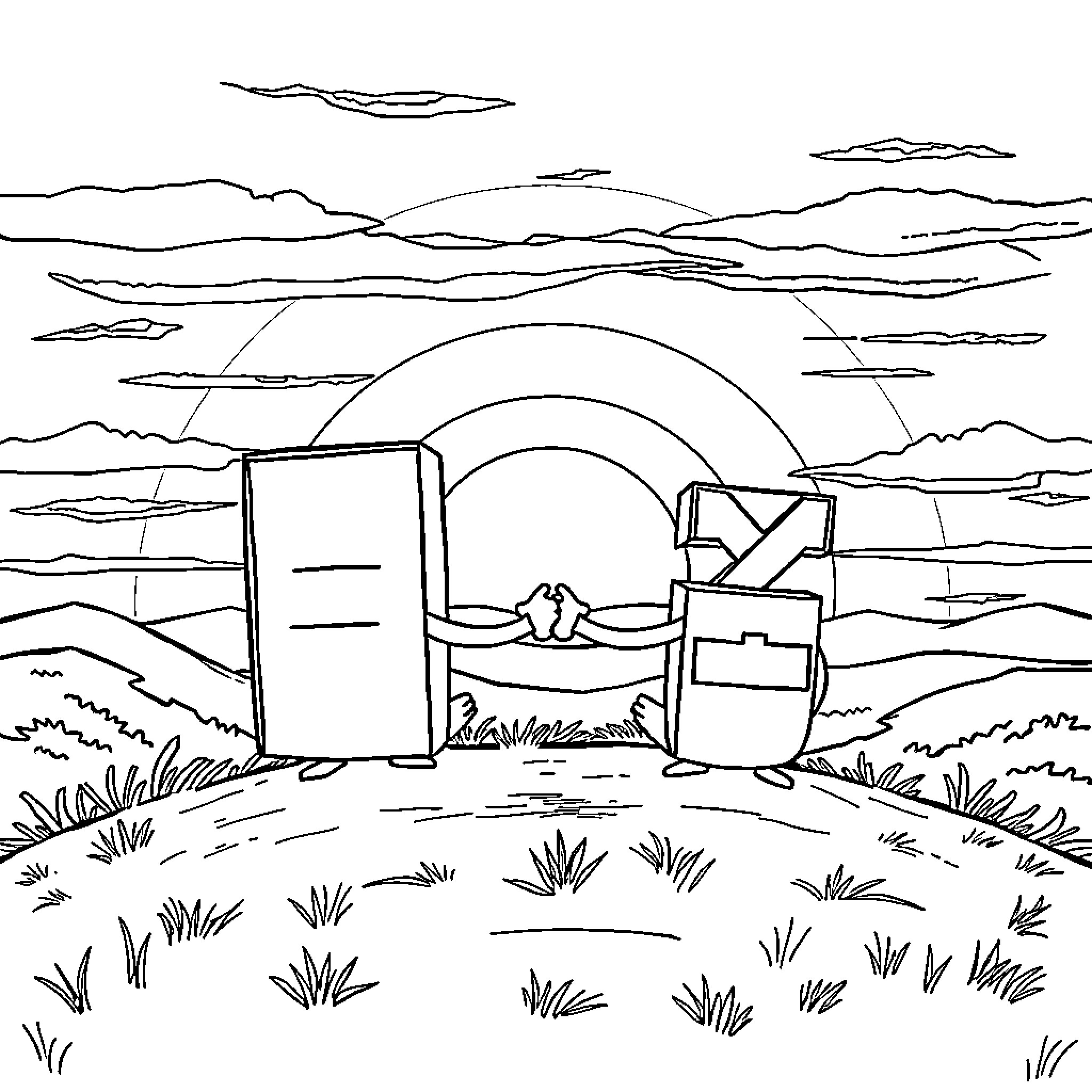 Math Symbols in Serene Outdoor Scene Coloring Page (free black-and-white line drawing printable PDF for all, from beginners to advanced learners, including children, teens, adults, and seniors)