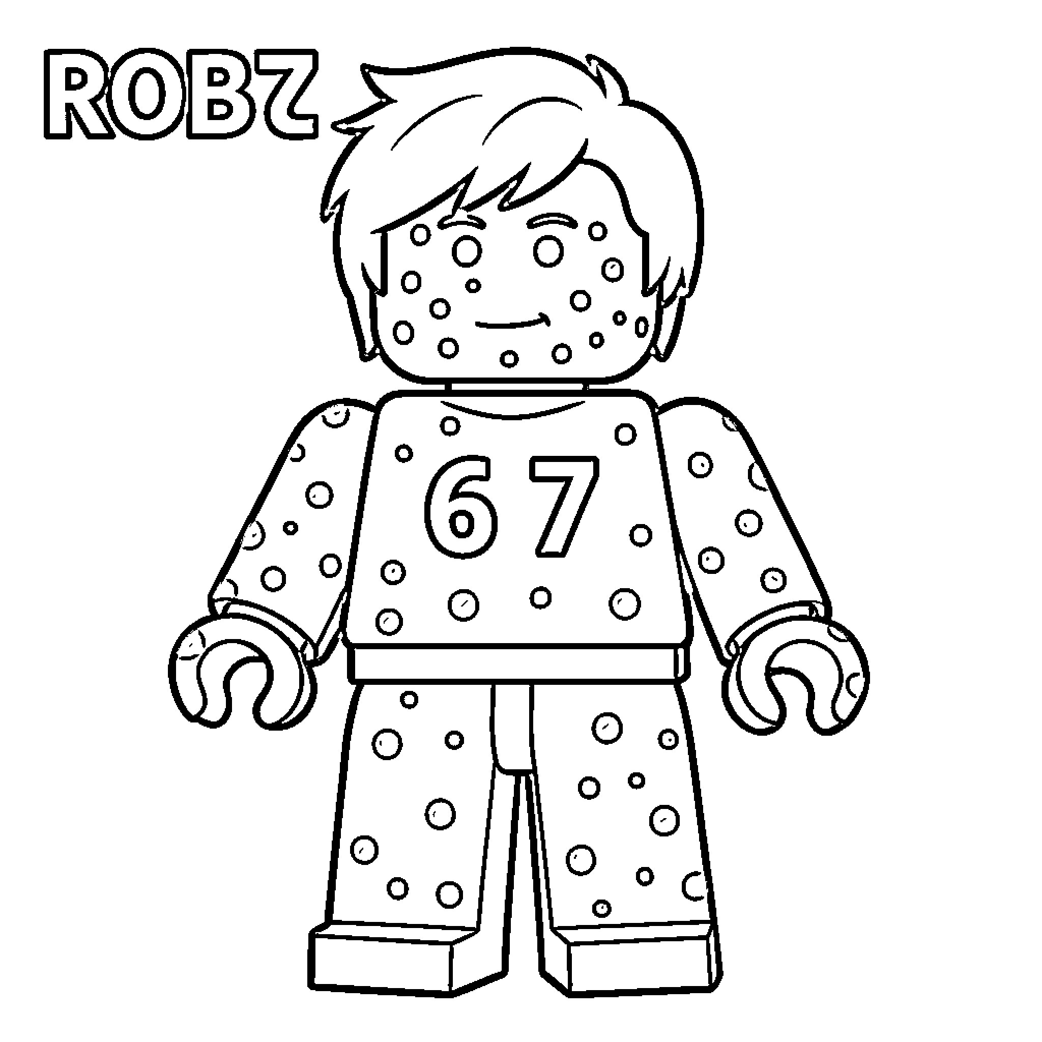 Roblox Character in Spotted Outfit Coloring Page (free black-and-white line drawing printable PDF for all, from beginners to advanced learners, including children, teens, adults, and seniors)