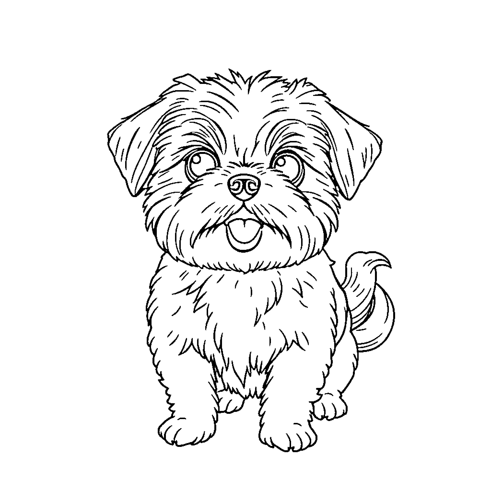 Shih Tzu puppy with playful expression Coloring Page (free black-and-white line drawing printable PDF for all, from beginners to advanced learners, including children, teens, adults, and seniors)