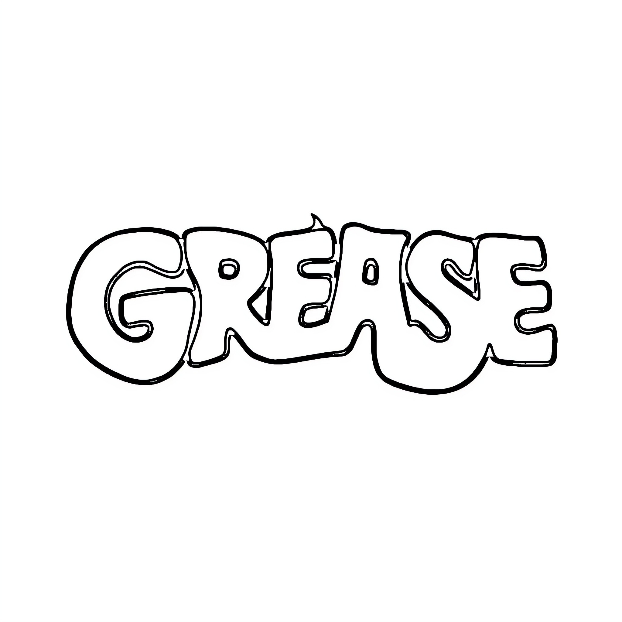 Grease comic-style text Coloring Page (free black-and-white line drawing printable PDF for all, from beginners to advanced learners, including children, teens, adults, and seniors)