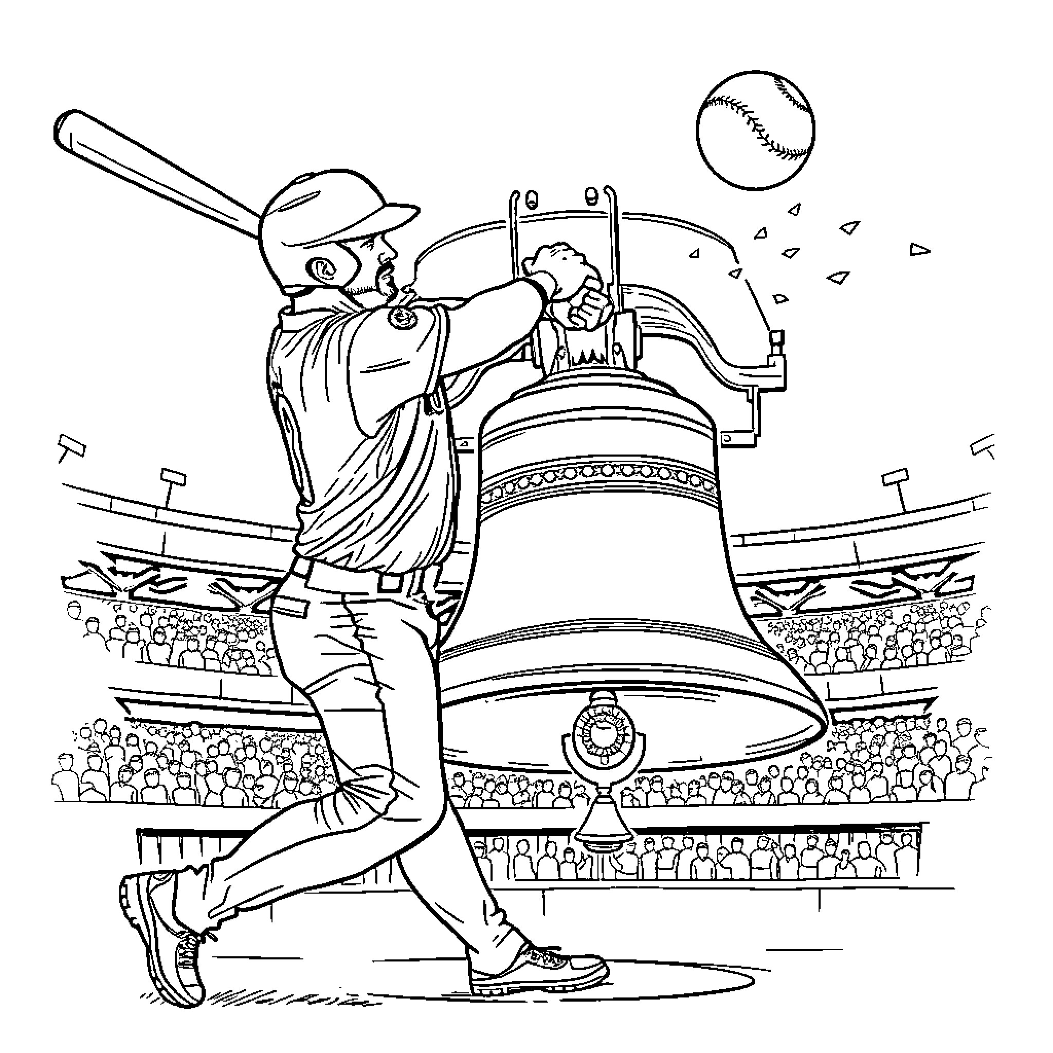 Bryce Harper batting at the baseball stadium Coloring Page (free black-and-white line drawing printable PDF for all, from beginners to advanced learners, including children, teens, adults, and seniors)