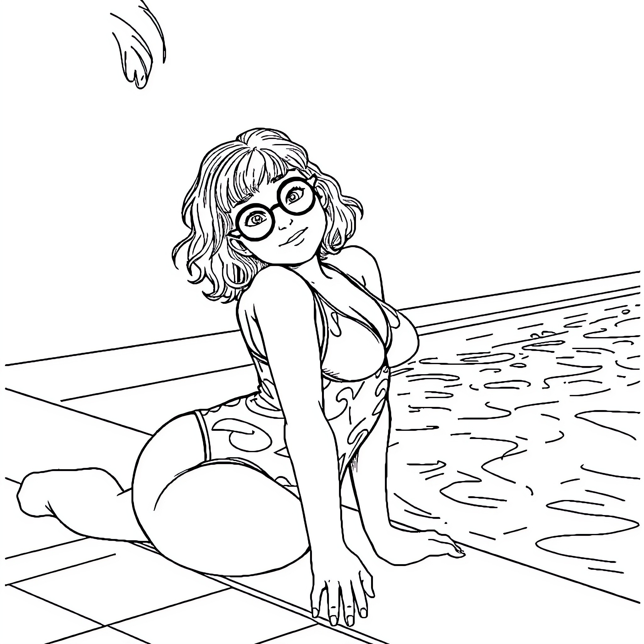 Hermione Granger Enjoying a Sunny Day at the Beach Coloring Page (free black-and-white line drawing printable PDF for all, from beginners to advanced learners, including children, teens, adults, and seniors)