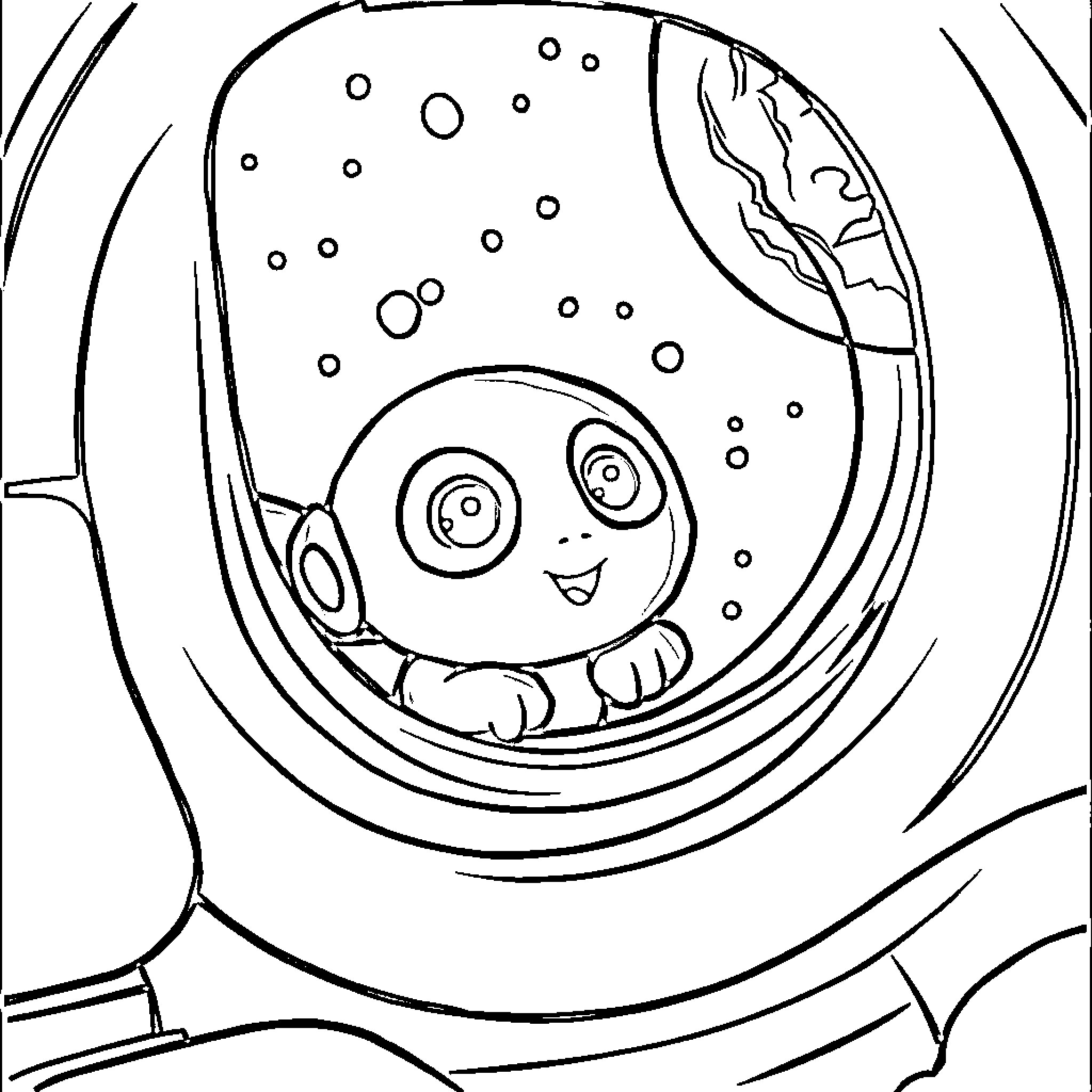 Bluey playing happily in the bubble bath Coloring Page (free black-and-white line drawing printable PDF for all, from beginners to advanced learners, including children, teens, adults, and seniors)