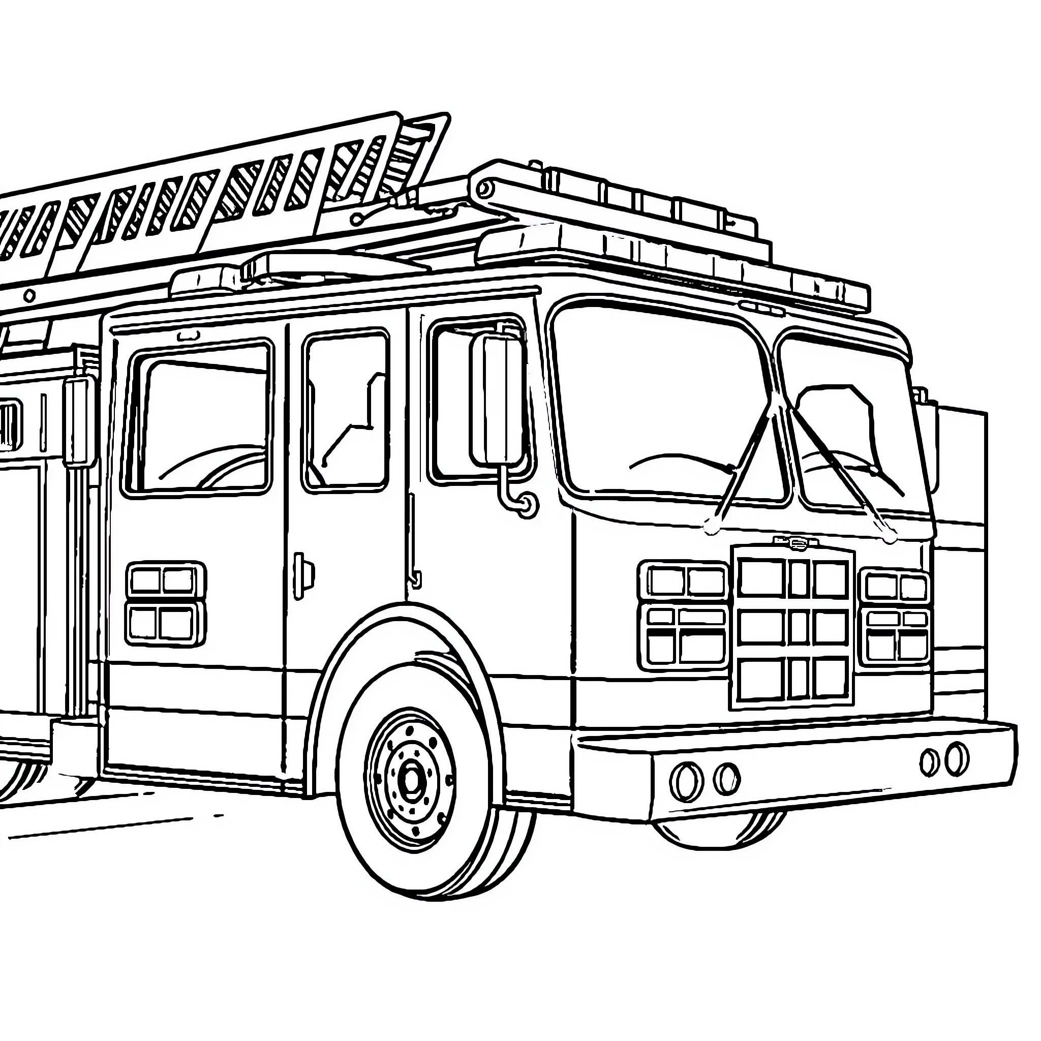 Fire Truck Rushing to Emergency Scene Coloring Page (free black-and-white line drawing printable PDF for all, from beginners to advanced learners, including children, teens, adults, and seniors)