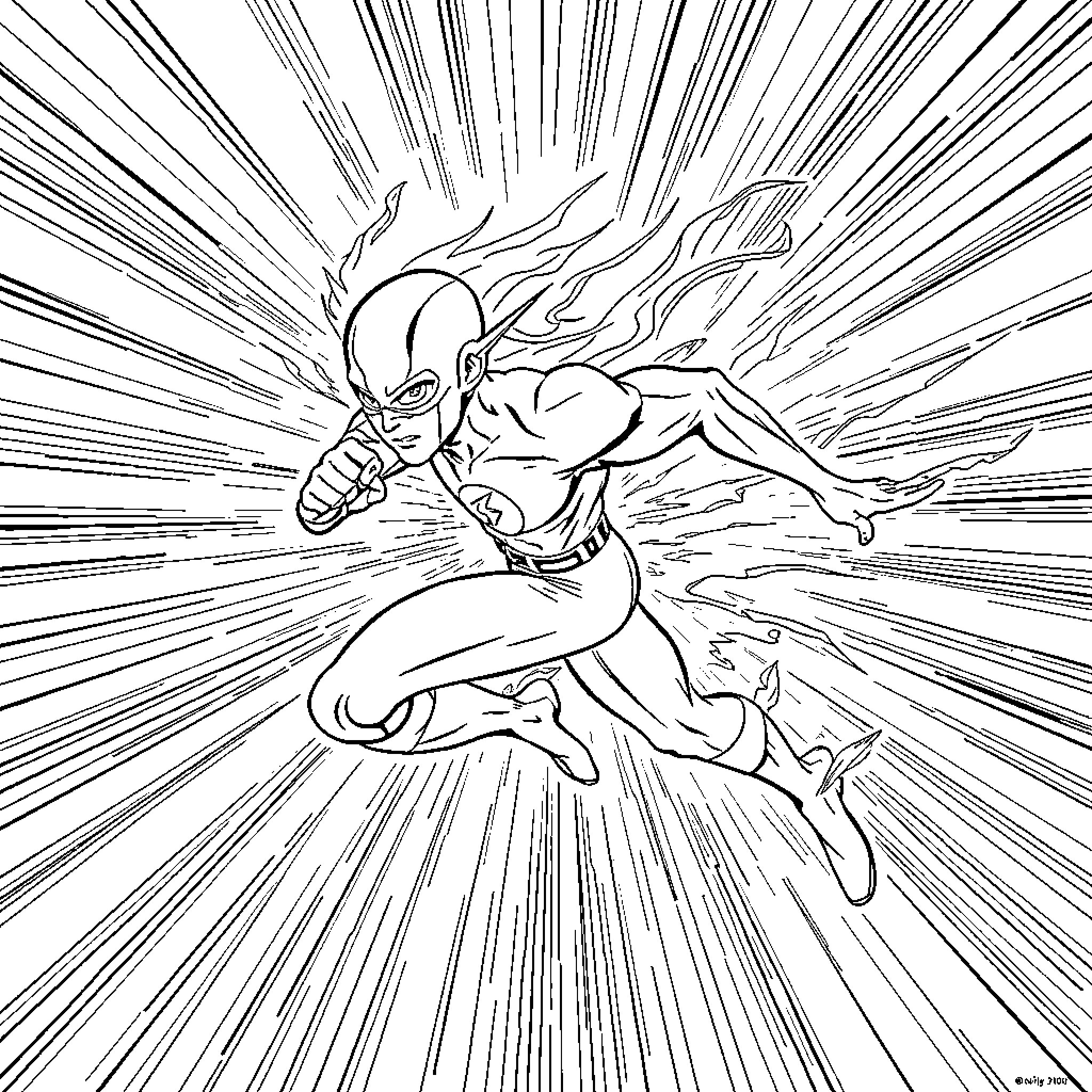Flash Bursting Through with Explosive Energy Coloring Page (free black-and-white line drawing printable PDF for all, from beginners to advanced learners, including children, teens, adults, and seniors)