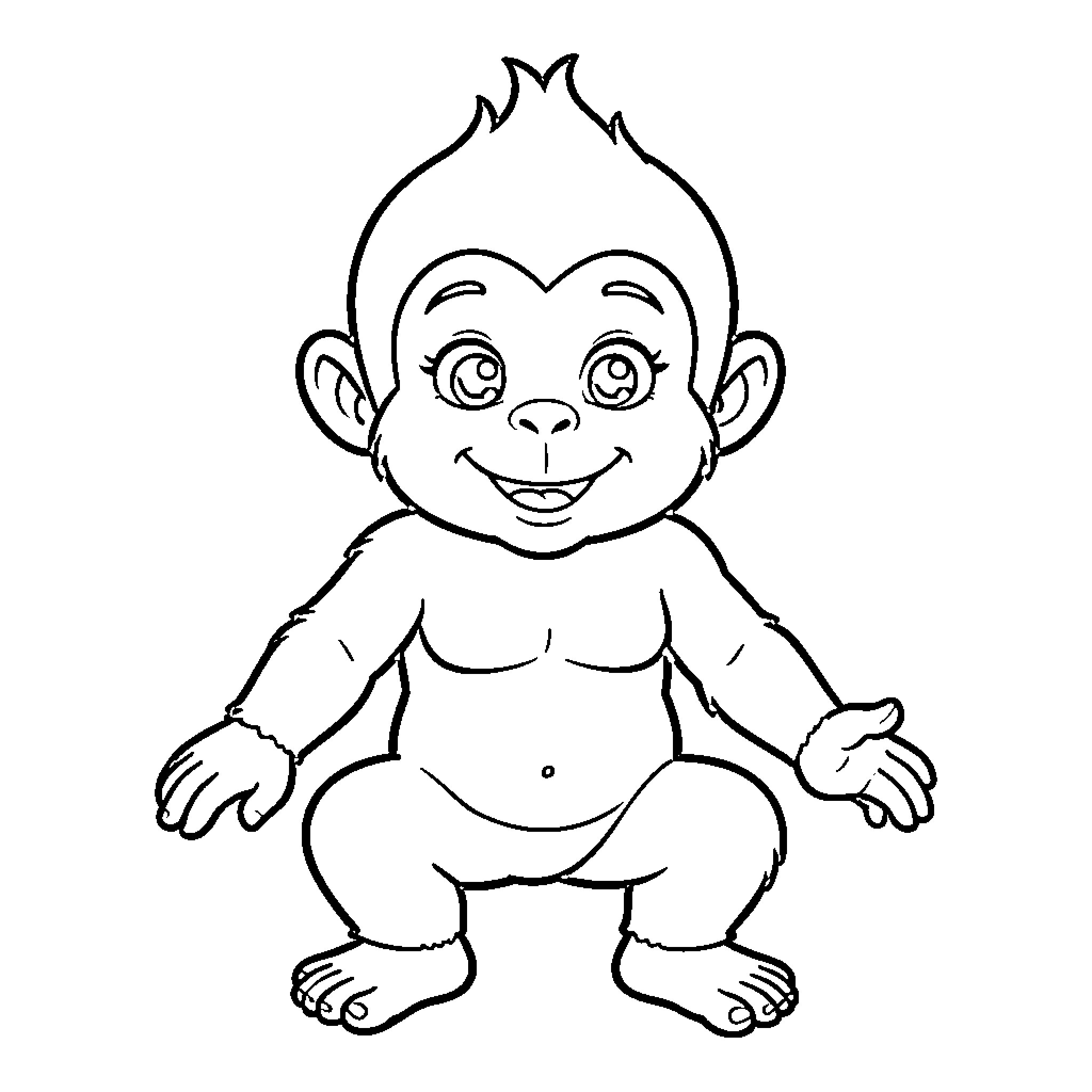 Hanuman smiling happily in a sitting pose Coloring Page (free black-and-white line drawing printable PDF for all, from beginners to advanced learners, including children, teens, adults, and seniors)