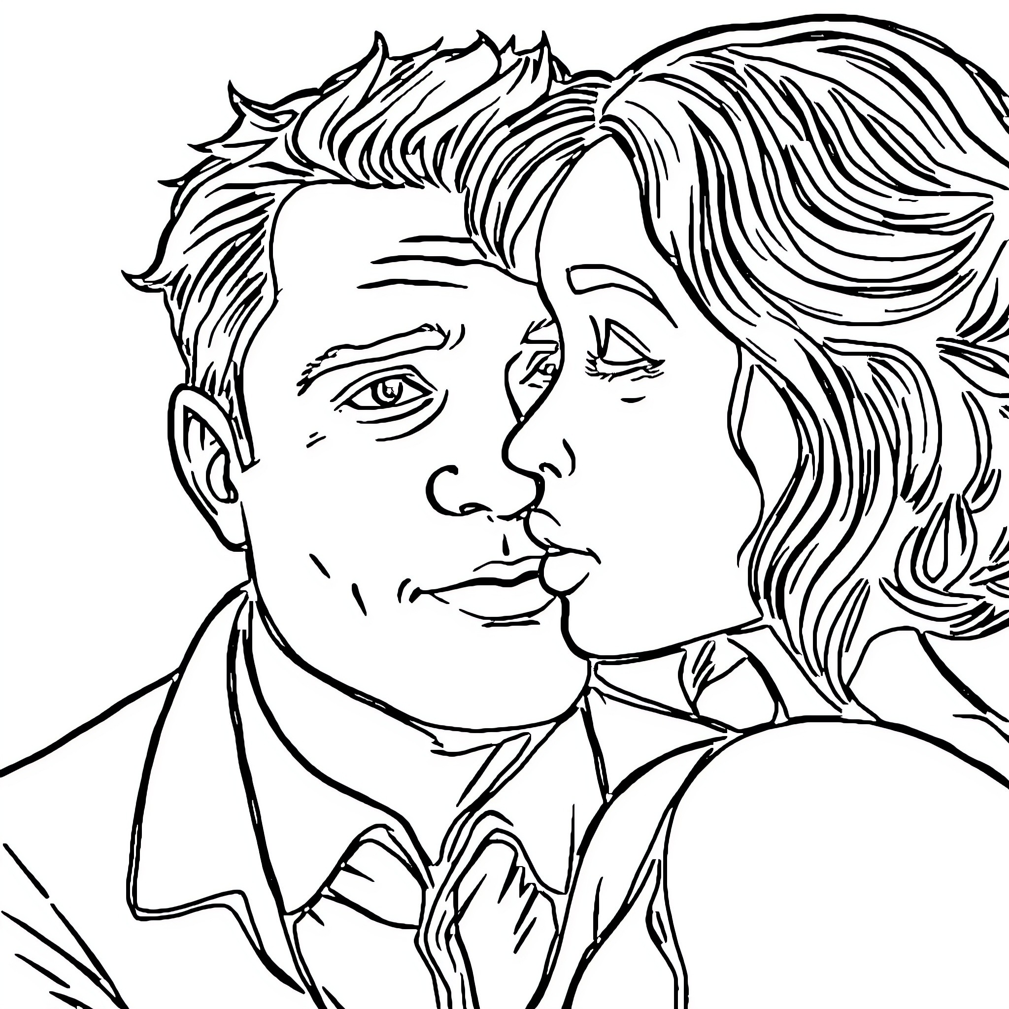 Savoir two people in an intimate embrace Coloring Page (free black-and-white line drawing printable PDF for all, from beginners to advanced learners, including children, teens, adults, and seniors)