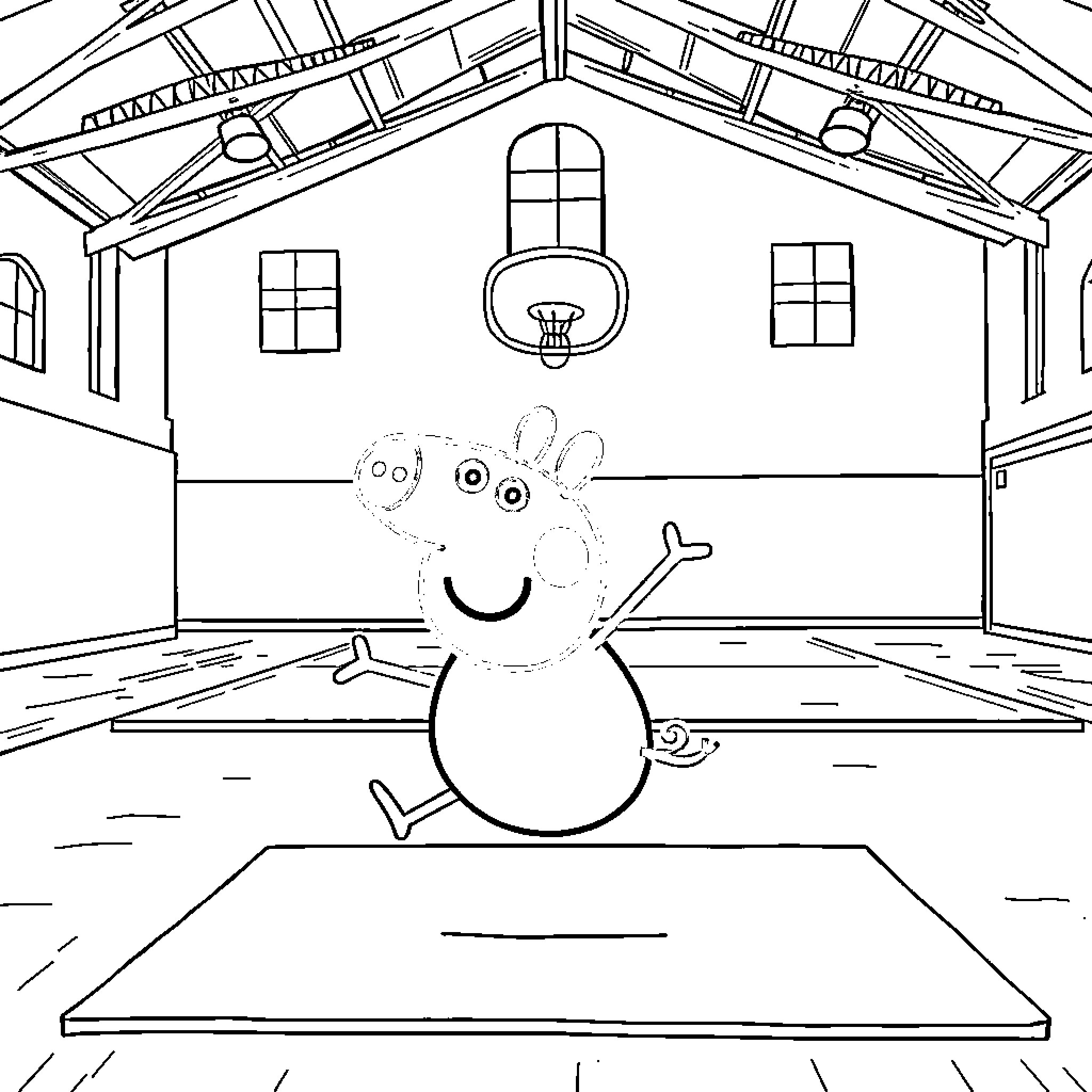Peppa Pig playing in the schoolyard Coloring Page (free black-and-white line drawing printable PDF for all, from beginners to advanced learners, including children, teens, adults, and seniors)