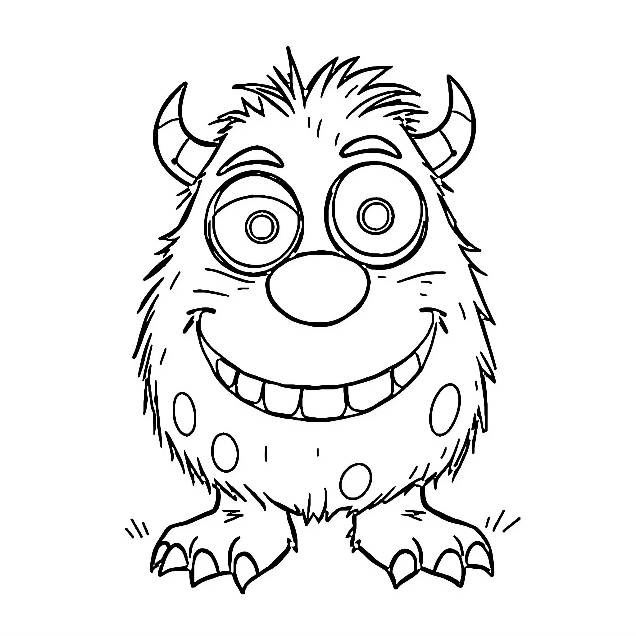 Monster with big smile and expressive eyes Coloring Page (free black-and-white line drawing printable PDF for all, from beginners to advanced learners, including children, teens, adults, and seniors)