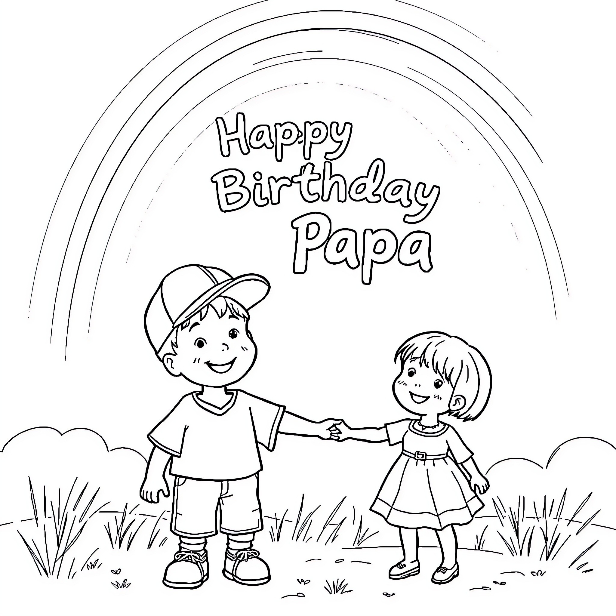 Birthday Celebration with Children Coloring Page (free black-and-white line drawing printable PDF for all, from beginners to advanced learners, including children, teens, adults, and seniors)