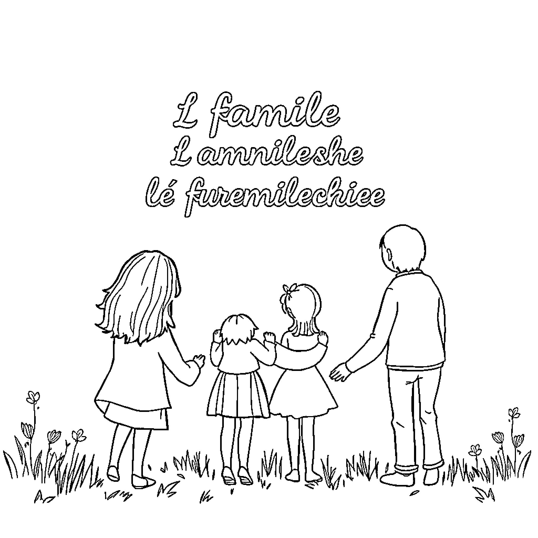 Family enjoying time together in the outdoors Coloring Page (free black-and-white line drawing printable PDF for all, from beginners to advanced learners, including children, teens, adults, and seniors)