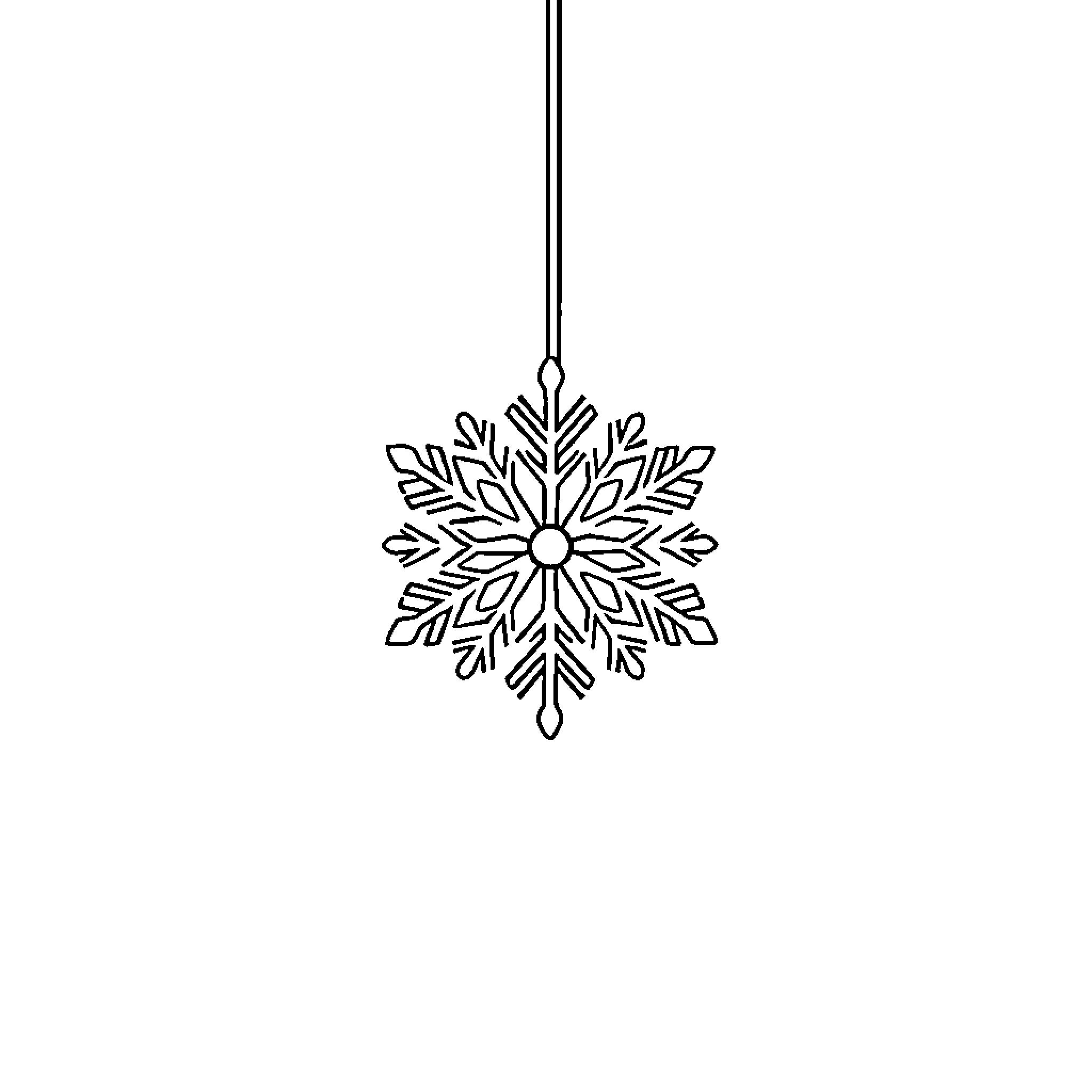Snowflake ornament hanging in winter Coloring Page (free black-and-white line drawing printable PDF for all, from beginners to advanced learners, including children, teens, adults, and seniors)