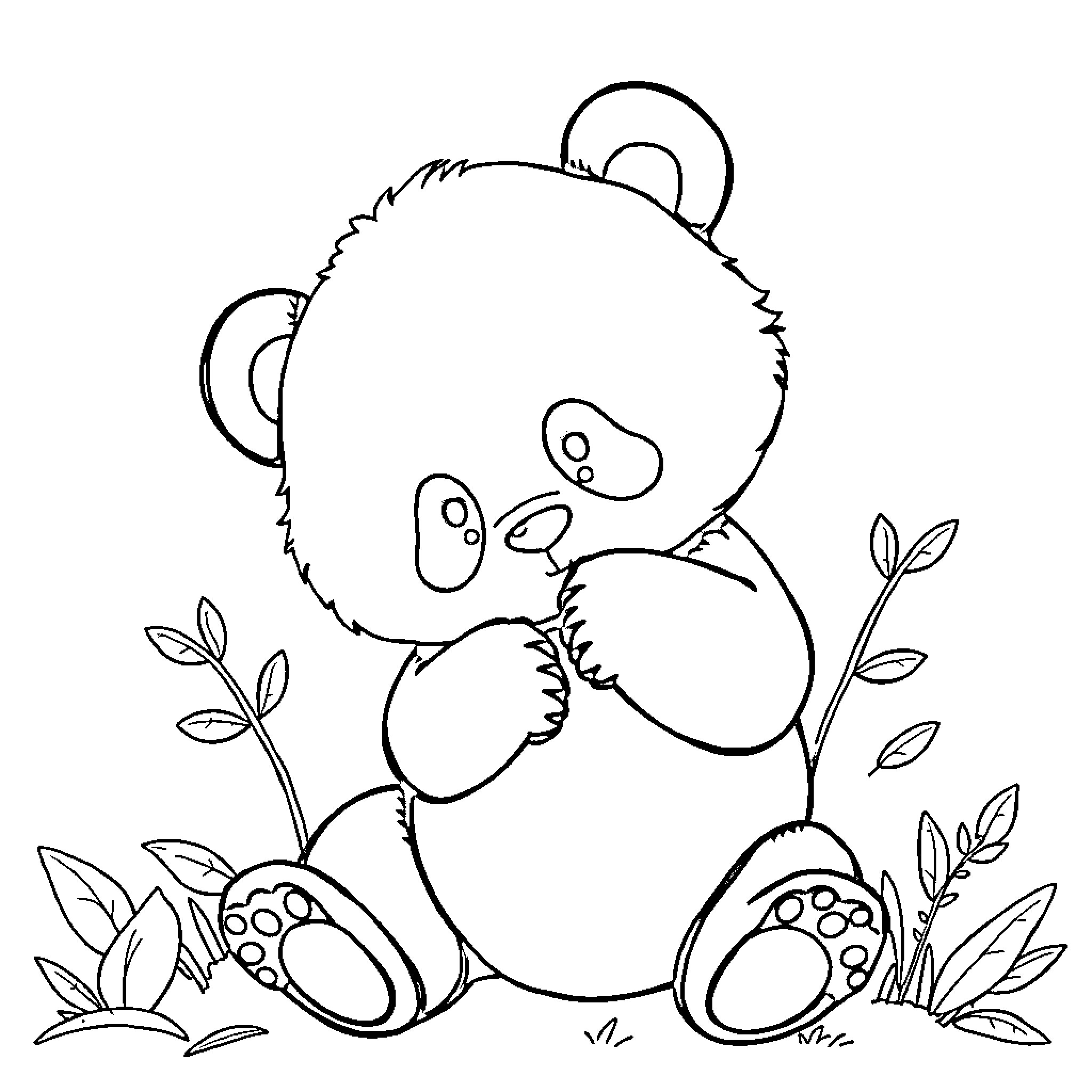Panda relaxing in the garden Coloring Page (free black-and-white line drawing printable PDF for all, from beginners to advanced learners, including children, teens, adults, and seniors)